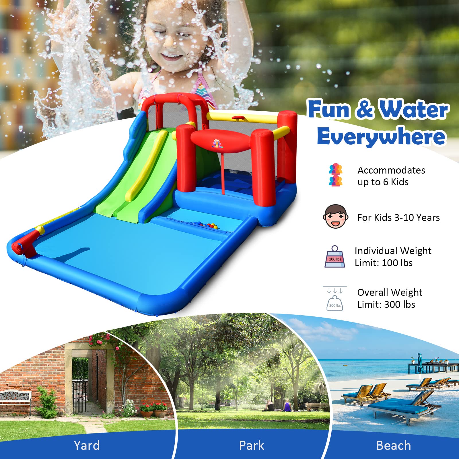 **HONEY JOY 7-in-1 Giant Inflatable Water Slide & Bounce House - Double Long Slide, Splash Pool, Backyard Water Park for Kids & Adults (Blower Not Included) - Perfect for Summer Parties, Birthdays & Outdoor Fun**