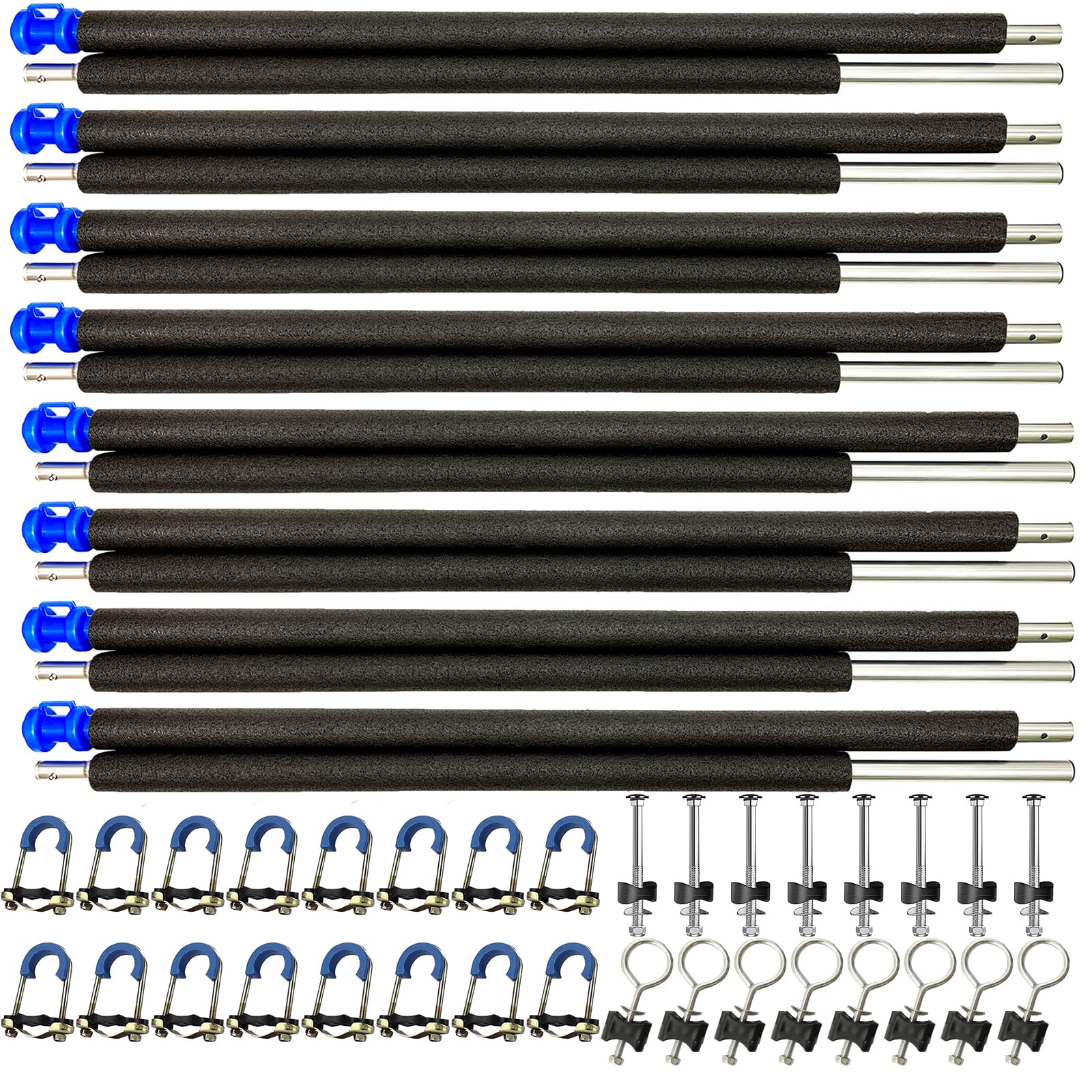 8 Universal Trampoline Enclosure Net Poles - Replacement Poles & Hardware Kit for 8 Straight Poles Round Frame Trampolines | Perfect for Backyard Safety & Kids Outdoor Play