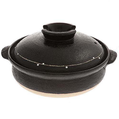 Kotobuki Donabe Japanese Clay Hot Pot - Traditional Black & White Dots Design, Medium Size (190-939D) for Authentic Shabu-Shabu, Sukiyaki & Home Cooking