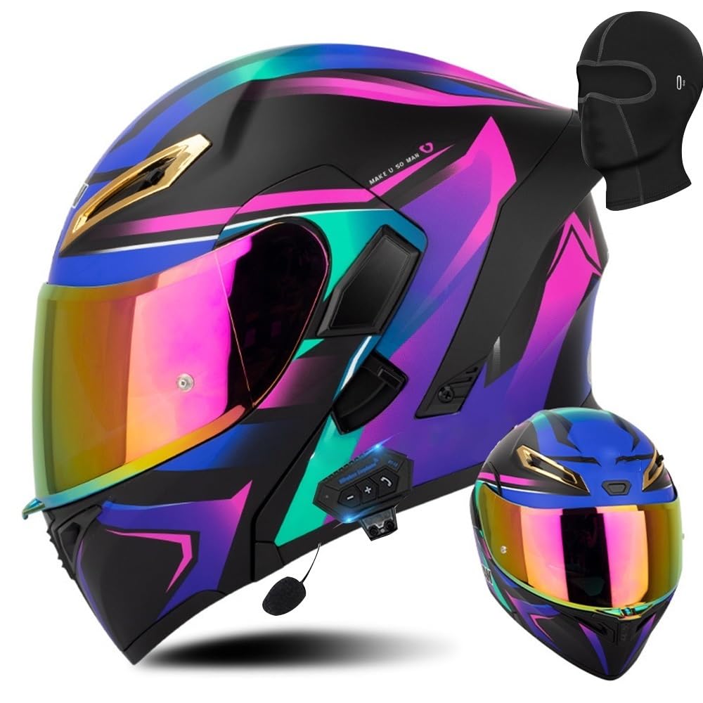 Unisex Adult Flip-Up Motorcycle Helmet with Carbon Fiber Shell, Anti-Fog Visor & Bluetooth - DOT Approved (Sizes S-XXL) - Perfect for Commuting, Touring & Adventure Riding