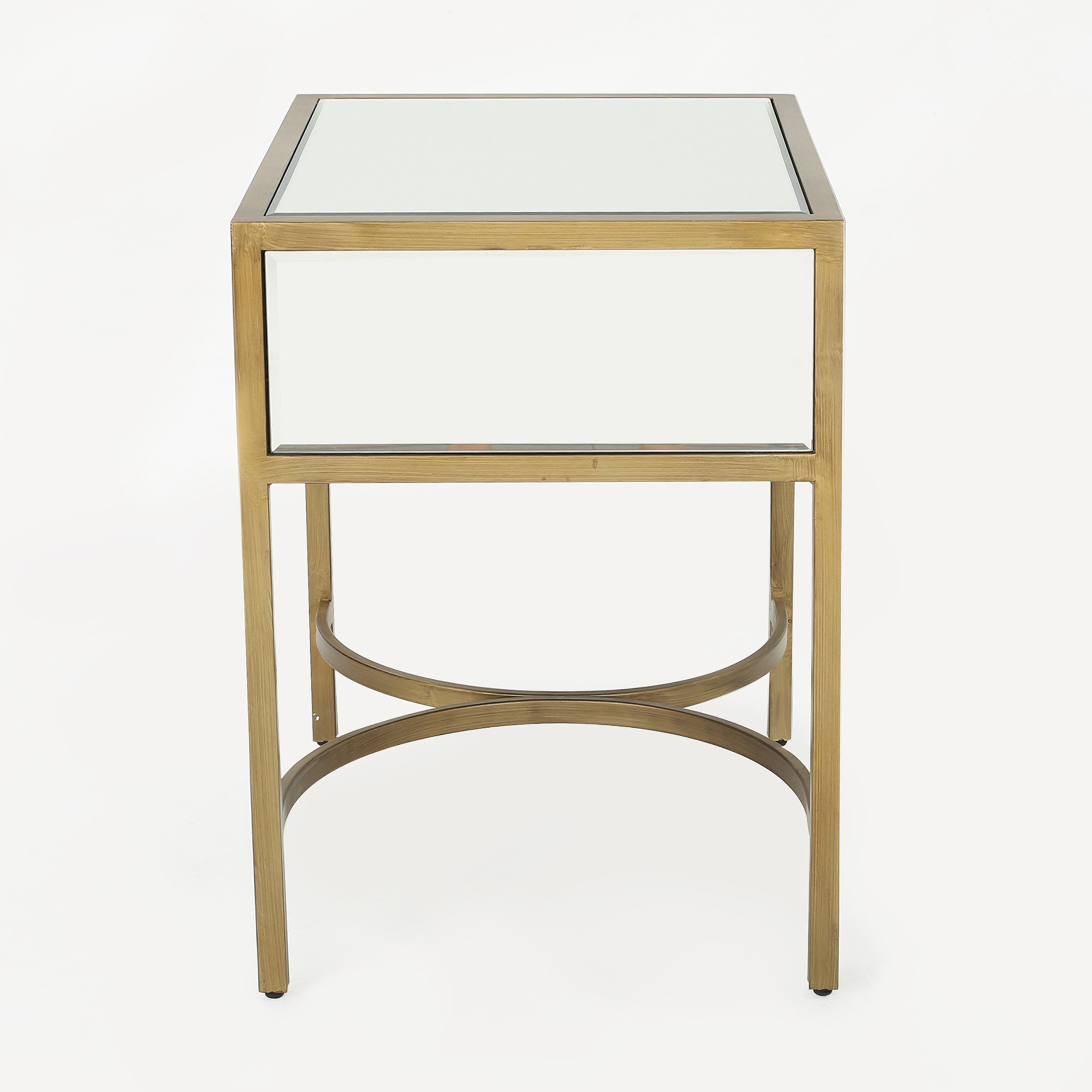 Christopher Knight Home Siryen Modern Mirror Finished Side Table with Gold Iron Accents - Clear/Gold - Perfect for Living Room, Bedroom & Entryway Decor