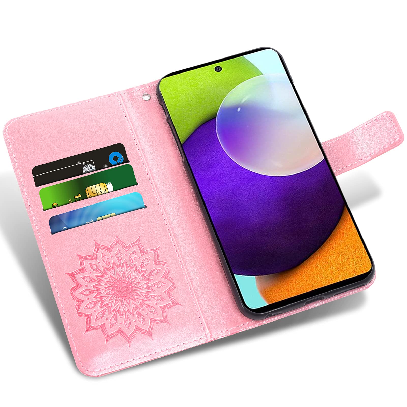 Samsung Galaxy A52 5G/4G Phone Case - Premium Leather Wallet Flip Cover with Card Holder & Stand, Includes Tempered Glass Screen Protector (Rose Gold) - Perfect for Women's Everyday Use, Business Travel & Hands-Free Viewing