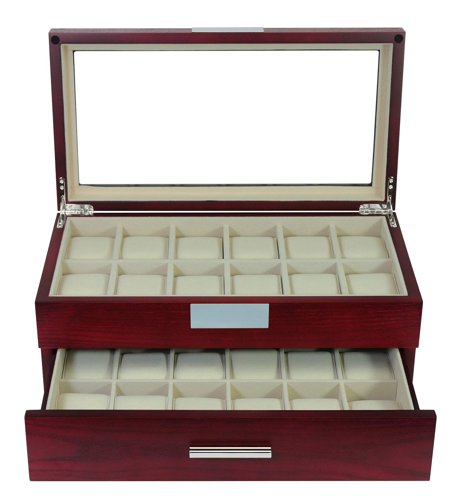 24-Slot Oversized Cherry Wood Watch Box - Extra Large 2-Tier Jewelry Organizer with Glass Top for Luxury Big Face Watches | Perfect for Watch Collectors & Gift Giving