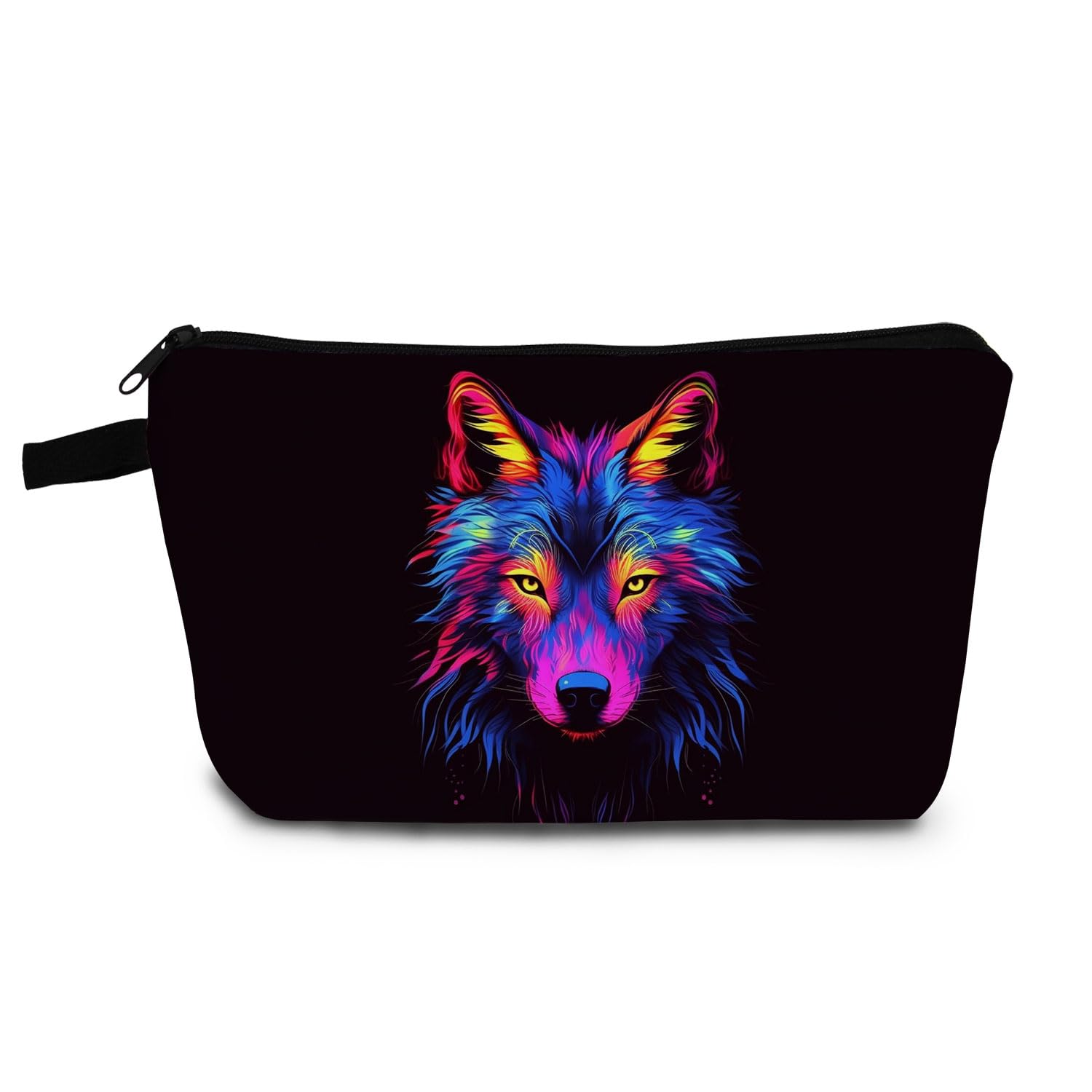 Neon Wolf Print Makeup Bag - Cute Small Cosmetic Organizer with Zipper - Perfect Birthday Gift for Wolf Lovers & Women Friends - Great for Travel, Gym & Daily Essentials Storage