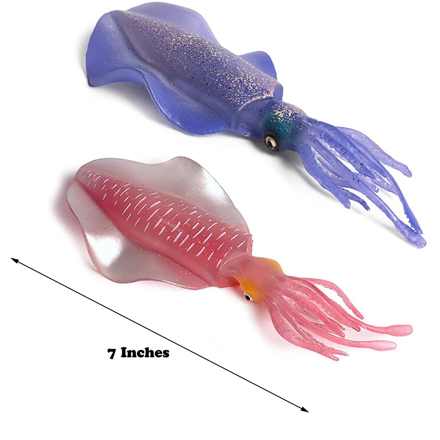 Gemini & Genius 2Pcs Glow in The Dark Squid Toys - Realistic Marine Bioluminescent Cuttlefish Action Figures for Kids | Perfect for Educational Play, Cake Decorations, Swimming Pool & Bathtub Fun, Stocking Stuffers & Ocean-Themed Party Favors
