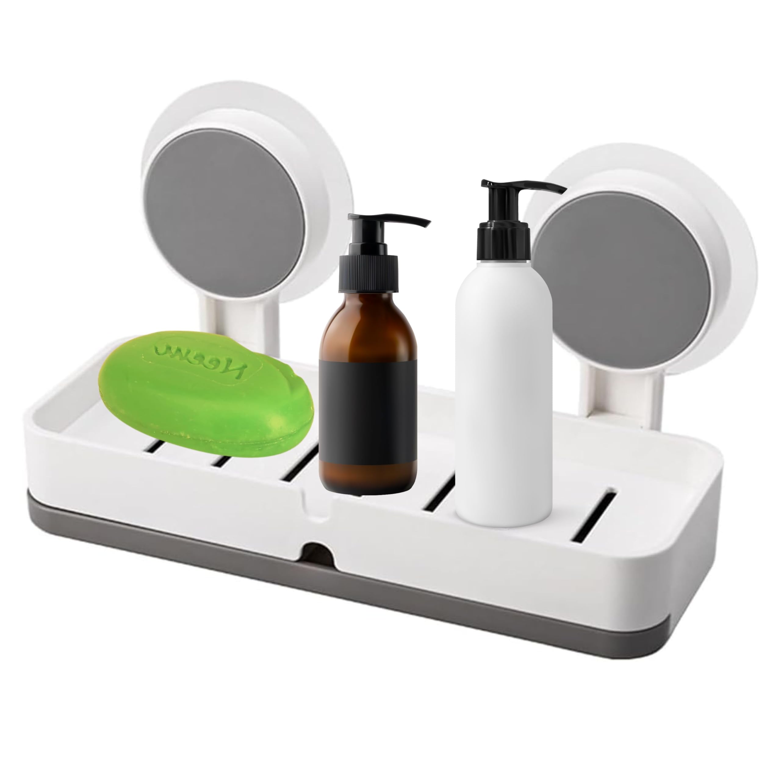 JIALTO Wall Mounted Soap Holder with Drain Tray - No Drill Adhesive Bathroom Organizer for Shower & Sink (Holds 5kg) - Perfect for Small Spaces, Apartments & RVs