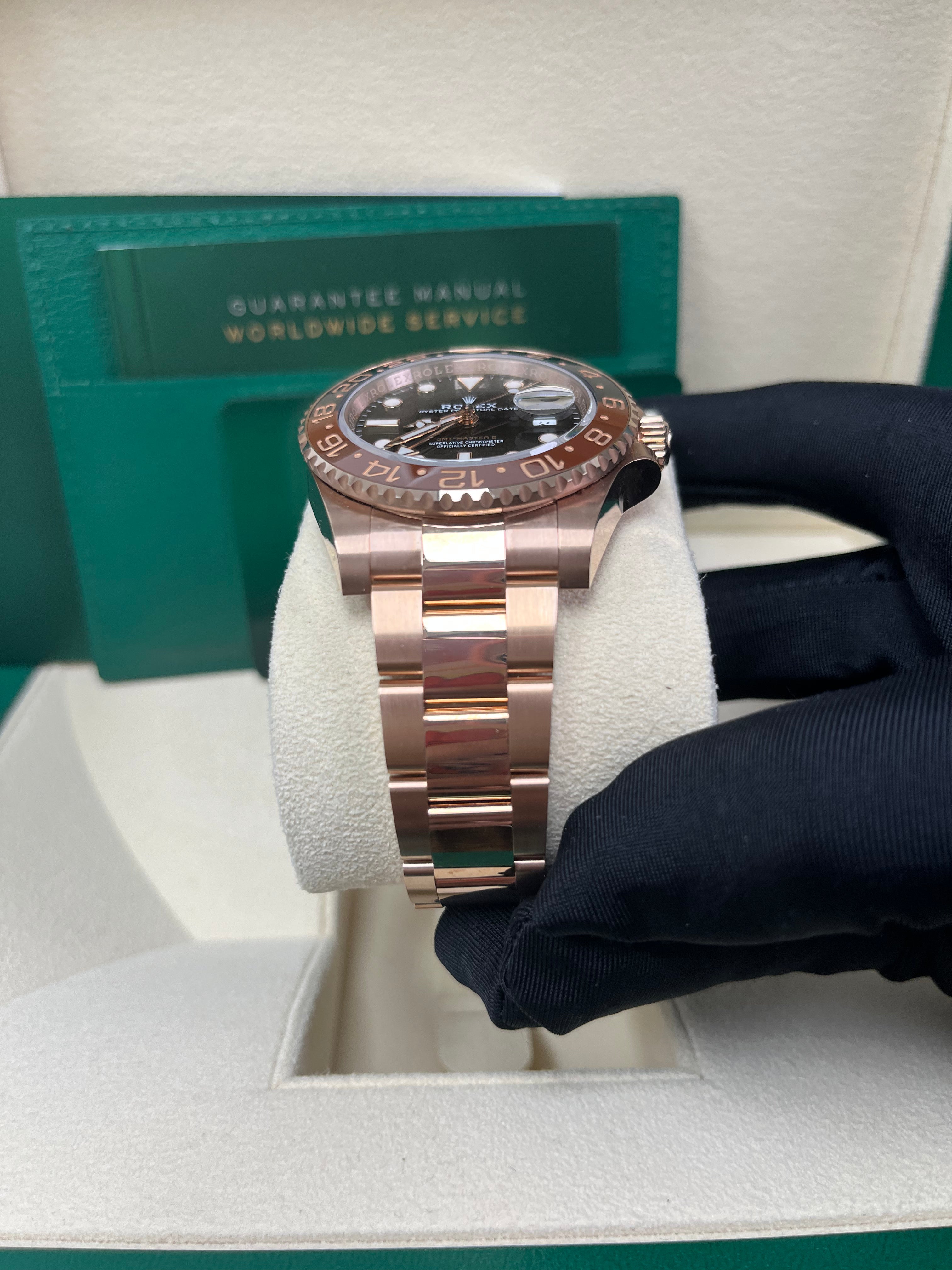 Rolex GMT Master II 18K Everose Rose Gold Watch - Rootbeer Black & Brown Ceramic Bezel, Oyster Bracelet (Ref# 126715CHNR) | Luxury Men's Watch for Travel, Business & Special Occasions