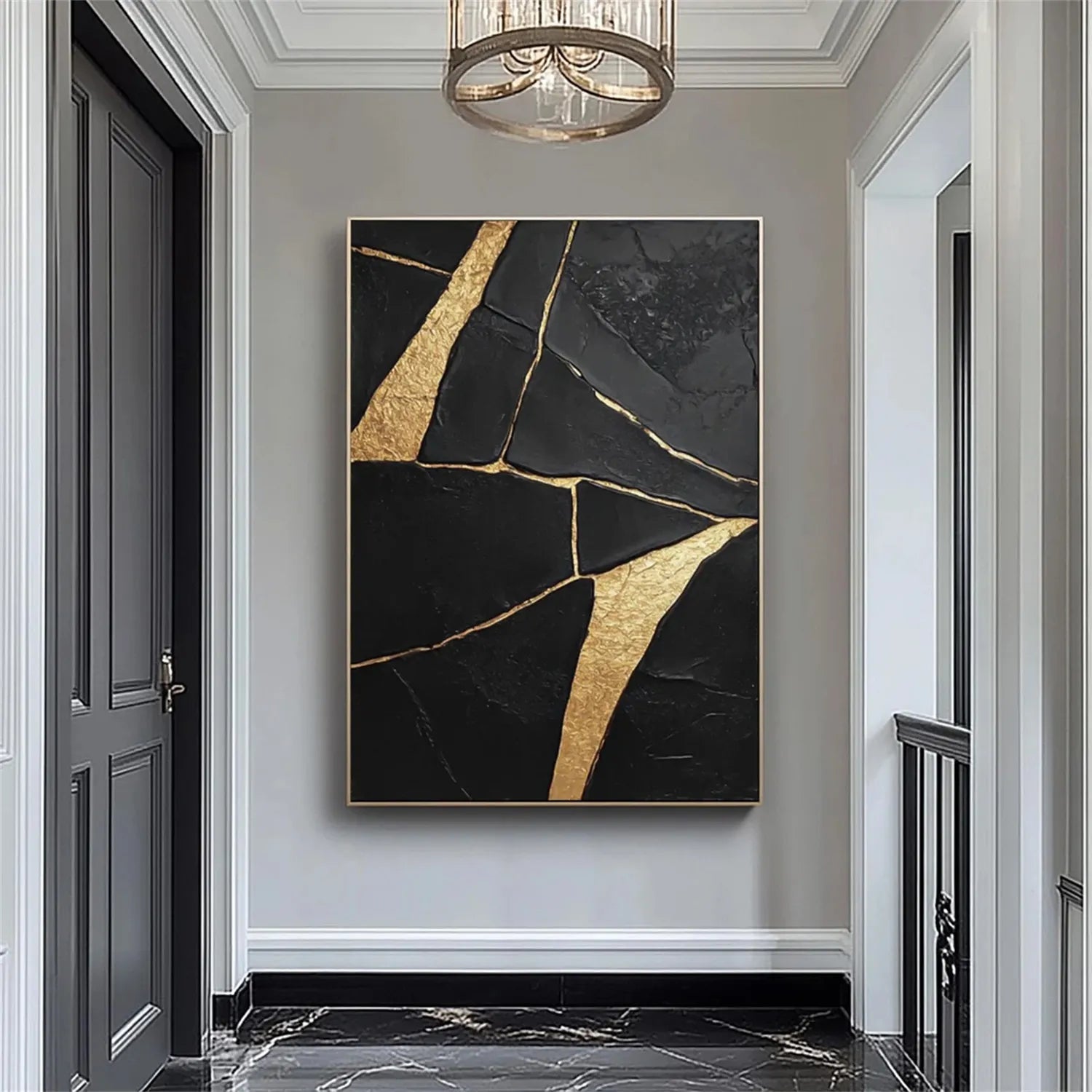 Black Gold Minimalist Textured Painting Canvas Wall Art - Modern Abstract Home Decor for Living Room, Bedroom & Office | Premium Quality #MZ123