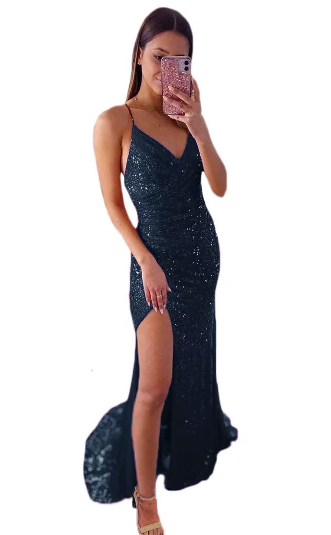 YIGIRL Women's Sexy Sequin Prom Dress with Side Slit & Backless Design - Elegant Evening Gown for Formal Parties, Homecoming, Prom Night & Special Occasions