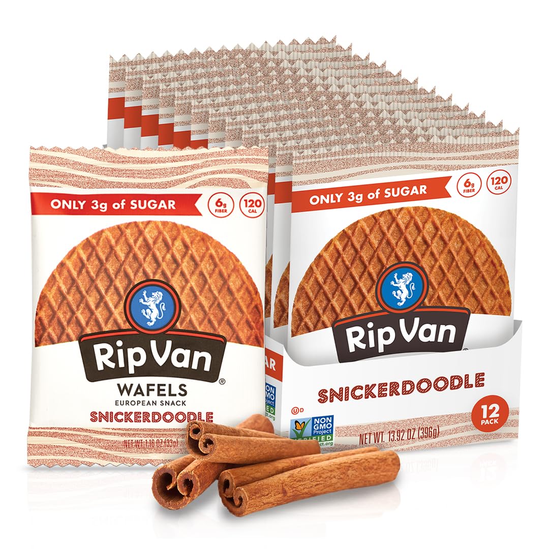 Rip Van Wafels Snickerdoodle Stroopwafels - Healthy Non-GMO Keto-Friendly Low Sugar (3g) Low Calorie Snacks - 12 Pack - Perfect for Office, Travel & On-the-Go Breakfast