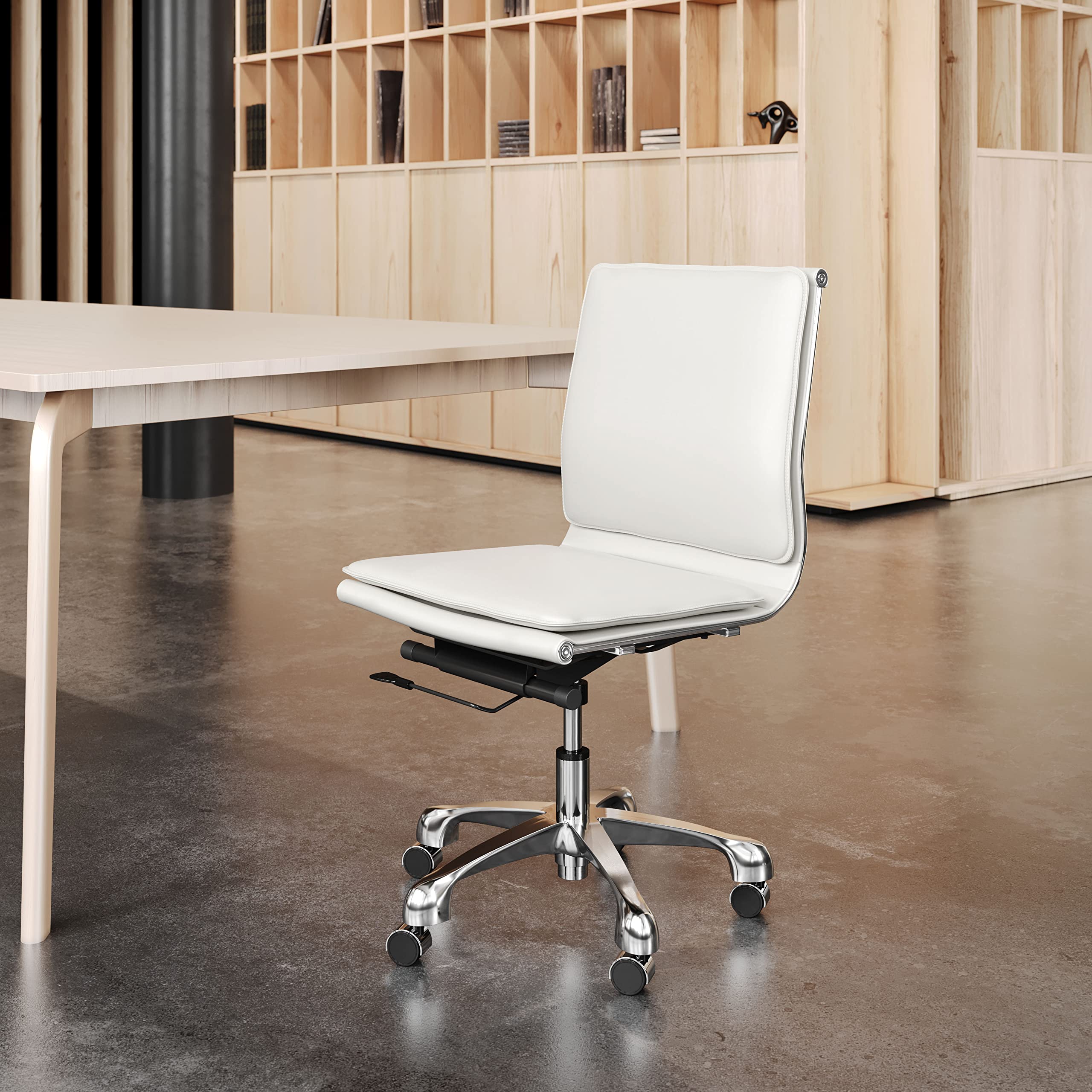 Zuo Lider Plus Armless Office Chair - White Ergonomic Desk Chair for Home & Office Workspace - Perfect for Small Spaces, Gaming, and Study Areas