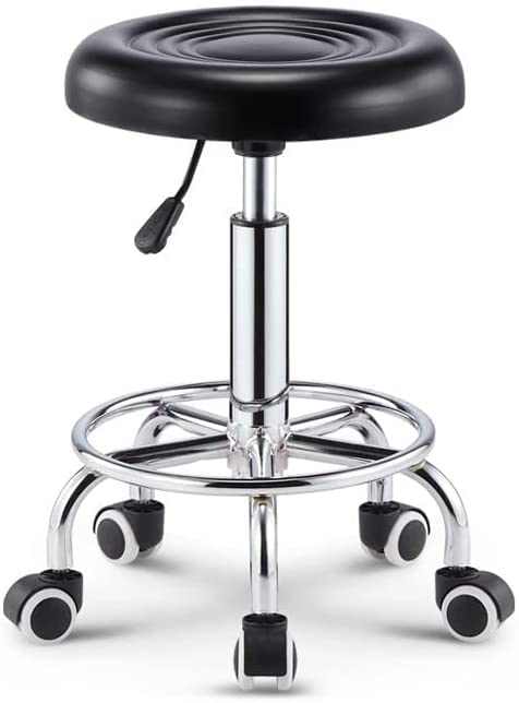 Heavy Duty Rolling Stool with Wheels - Adjustable Height Swivel Bar Stool with Backrest, Black - Perfect for Salon, Kitchen, Office & Home Use