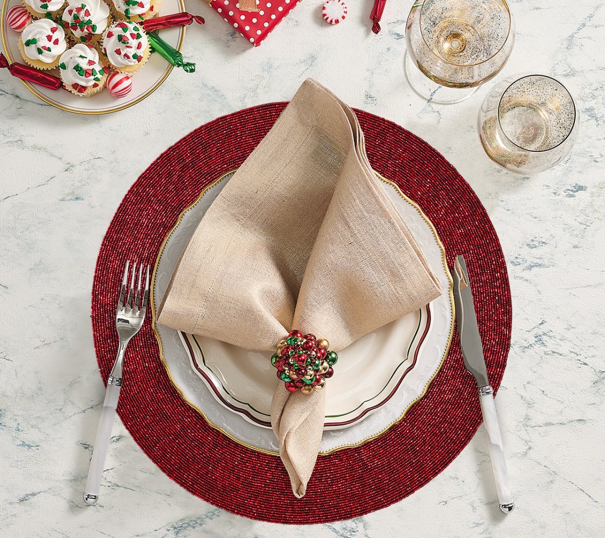 Red Confetti Placemats Set of 4 - Waterproof Round Table Mats for Dining, Parties & Home Decor - Perfect for Christmas, Thanksgiving & Everyday Use