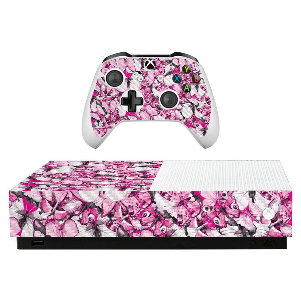 MightySkins Carbon Fiber Skin for Microsoft Xbox One S All-Digital Edition - Butterfly Design | Protective & Durable Textured Finish | Easy to Apply, Remove & Change Styles | Made in USA | Perfect for Gaming Enthusiasts & Customization Lovers
