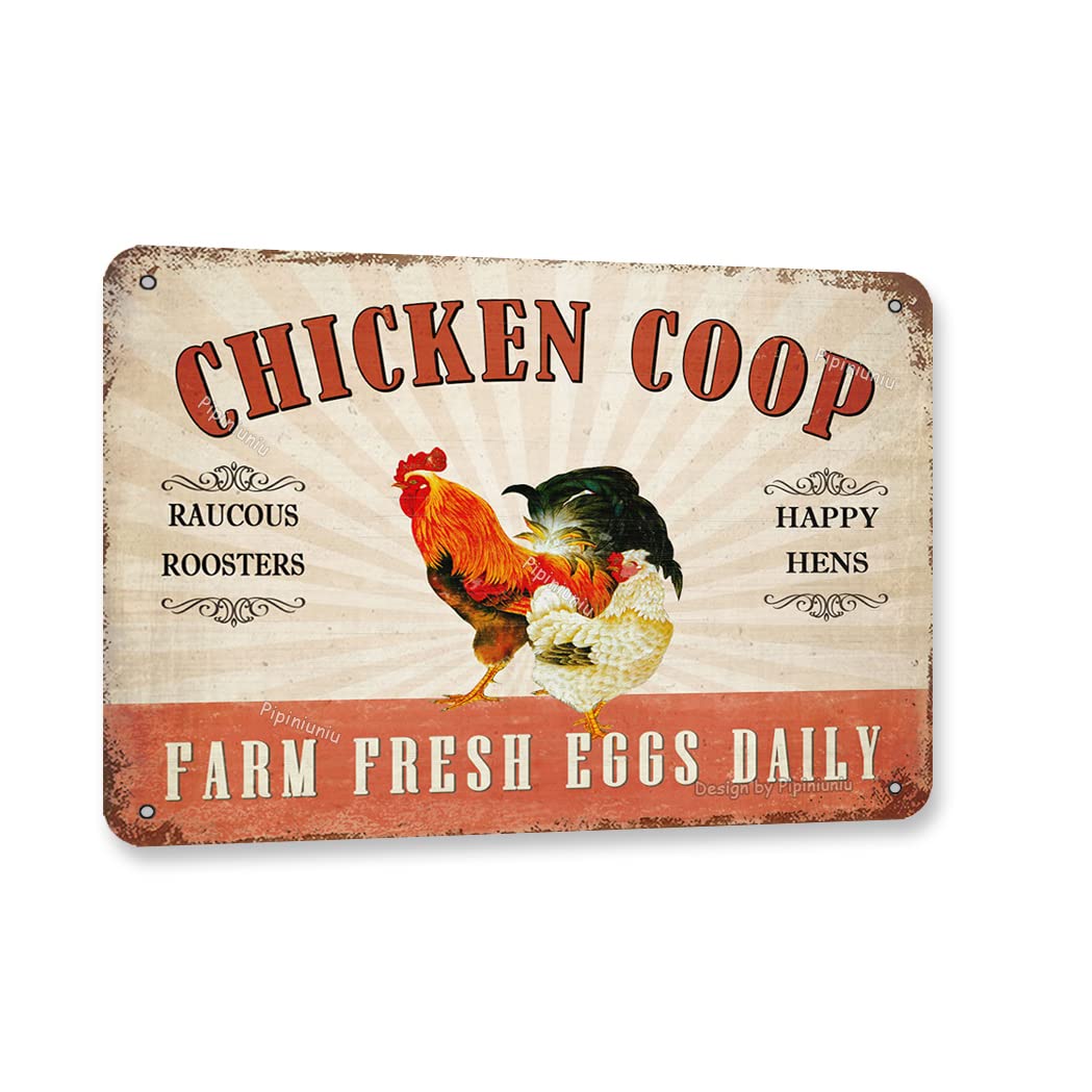 Vintage Metal Chicken Coop Farm Sign - 8x12 Inch Rustic Rooster & Hen Plaque for Home, Kitchen, Farmhouse, Café, Bar & Man Cave - Funny Wall Decor for Country Style & Egg Lovers