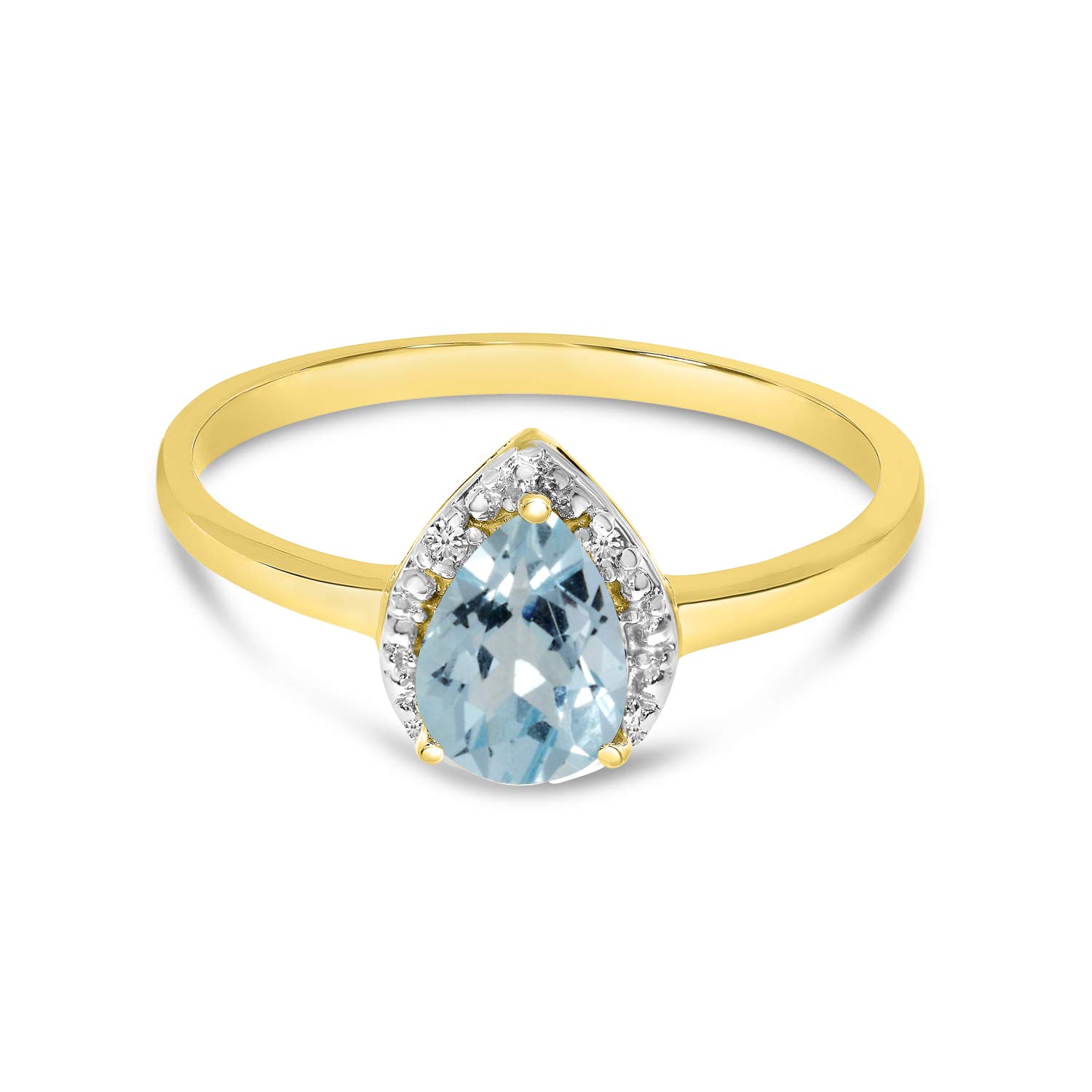 10K Yellow Gold Pear Aquamarine and Diamond Ring - Elegant Birthstone Jewelry for Women, Perfect for Engagement, Anniversary & Special Occasions