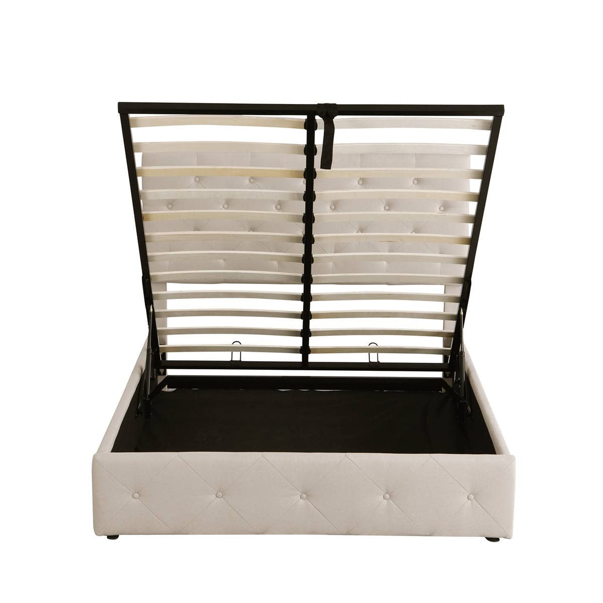TRIPLE TREE Full Size Upholstered Platform Bed with Tufted Headboard & Hydraulic Storage | Wooden Bed Frame with Slat Support for Teens & Adults | Beige Modern Bedroom Furniture for Small Spaces & Guest Rooms