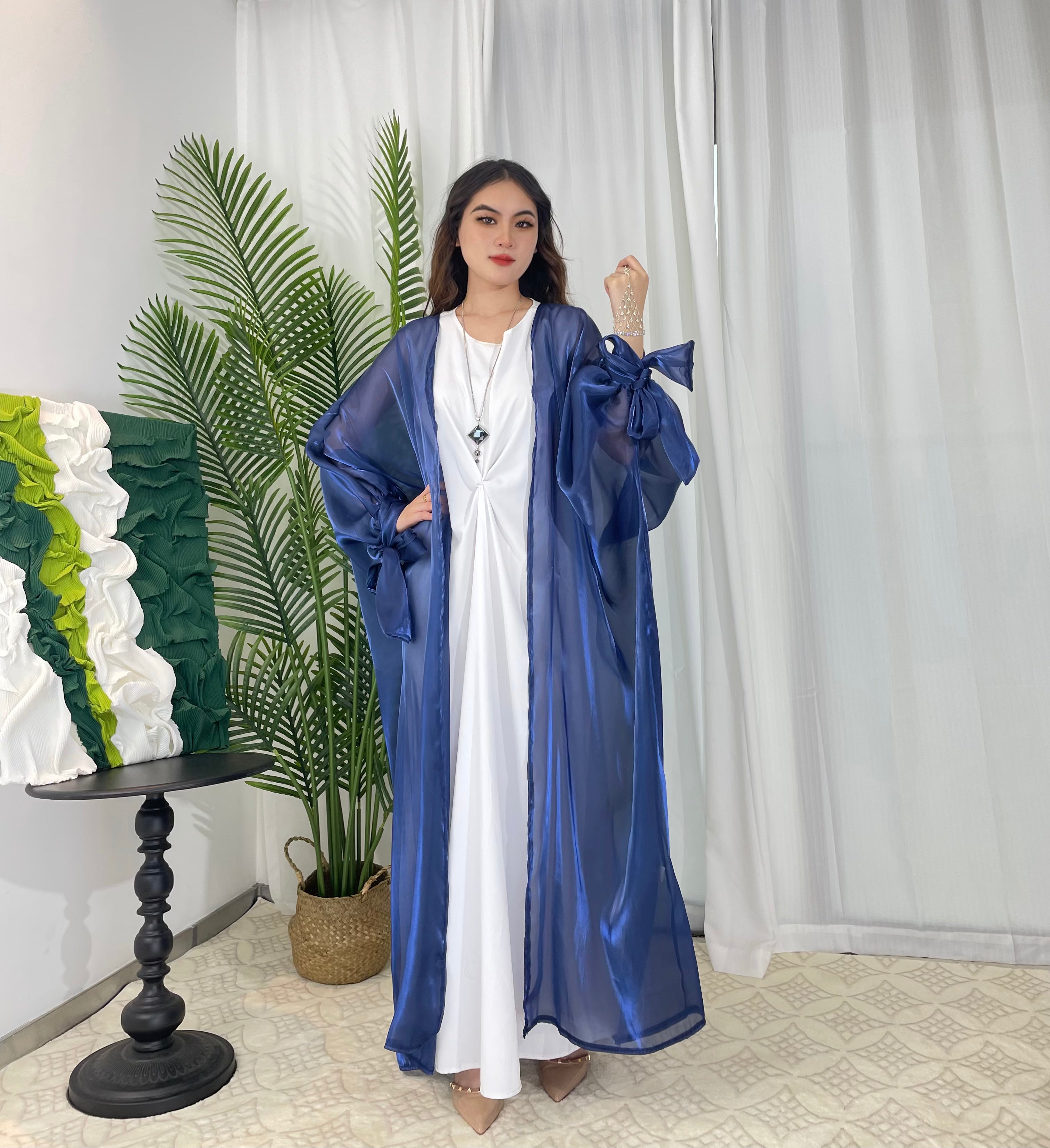 Luxury Open Front Abaya Dress for Women - Elegant Organza Fabric with Silk-Like Sheen - Plus Size Options Available - Perfect for Special Occasions, Weddings & Evening Events