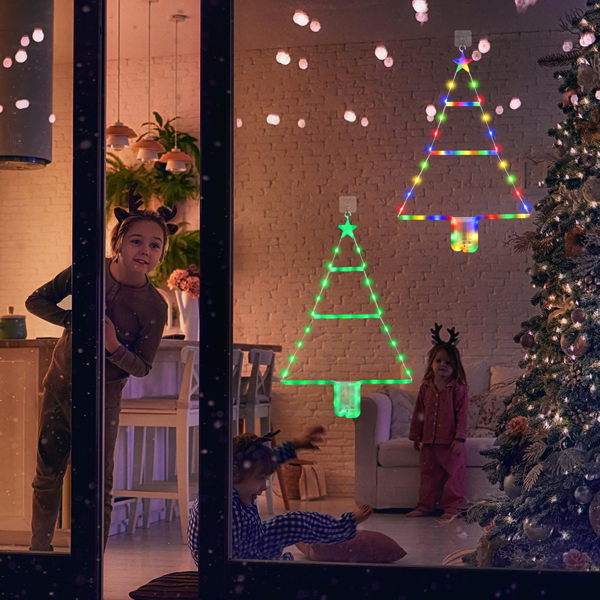 iShabao 1.6ft Christmas LED Ladder Lights - 8 Modes & Timer Battery Operated Mini Tree Lights for Xmas Decorations (Green) - Perfect for Window, Wall, Home, Garden, Outdoor and Indoor Holiday Decorations