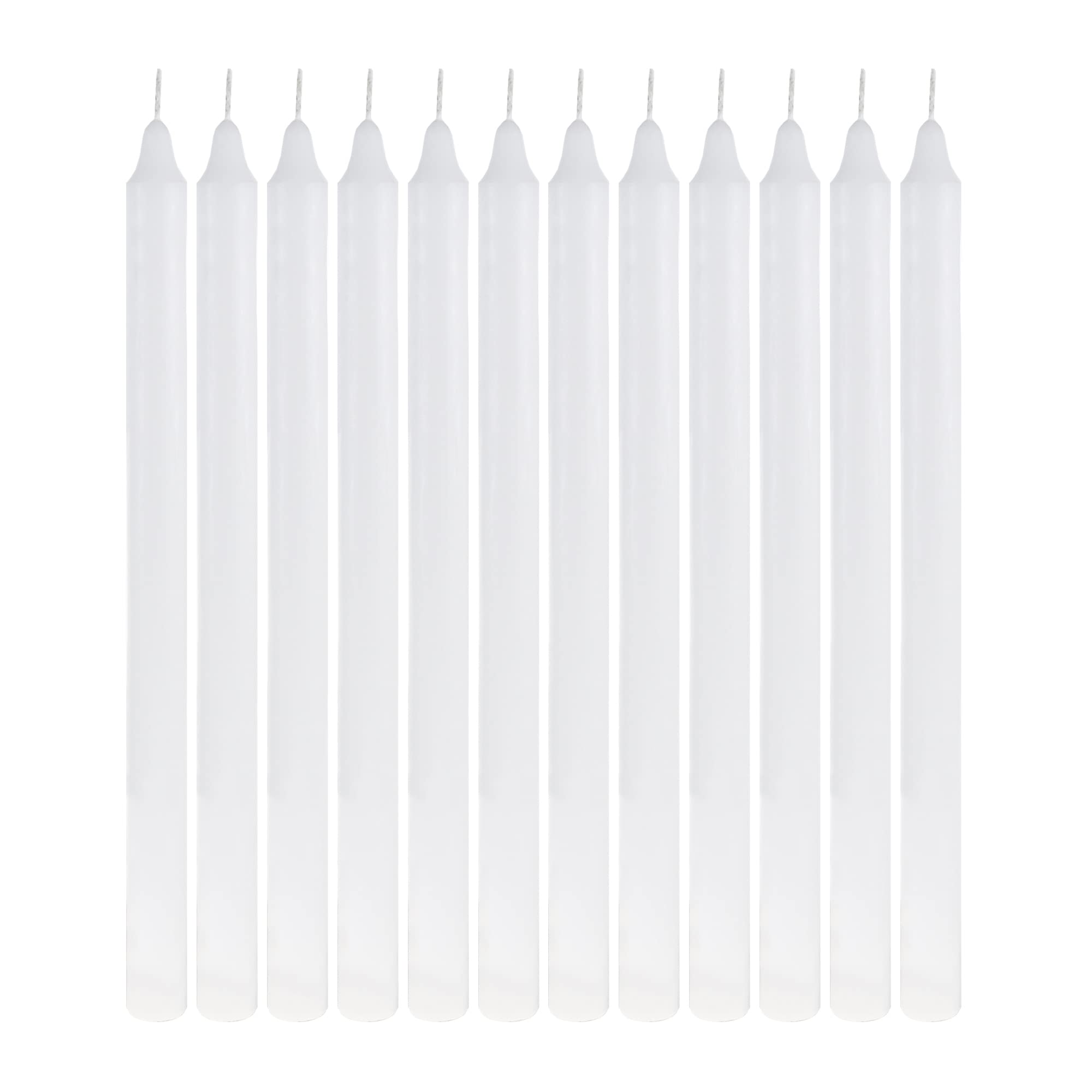 Premium Unscented White Taper Candles 12-Pack - 12 Inch x 7/8 Inch Hand-Poured Wax Candles for Wedding Centerpieces, Birthday Decorations & Romantic Events - Perfect for Dining Tables, Church Altars & Holiday Celebrations