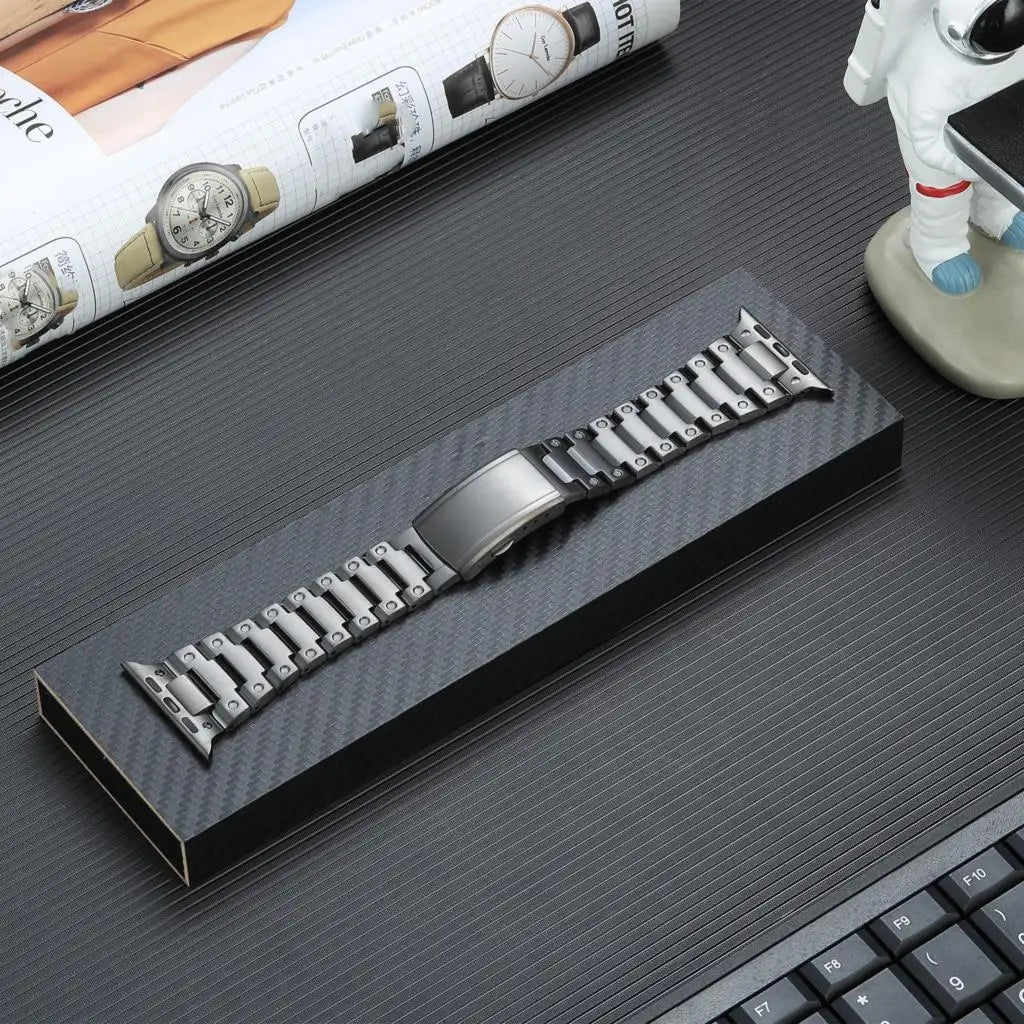 Premium Glossy Titanium Bracelet for Apple Watch - Stylish & Durable Replacement Band for Workout, Office & Everyday Wear