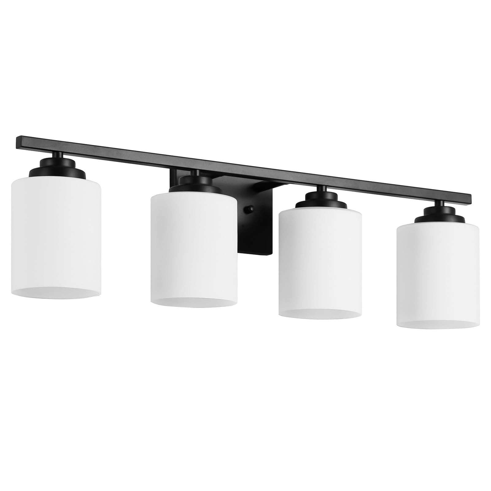 Black Bathroom Light Fixtures - 4-Light Rustproof Vanity Light, 27-Inch Modern Wall Mount Lighting with Milky White Glass, Standard E26 Base - Perfect for Bathroom Vanity, Living Room, and Bedroom Lighting