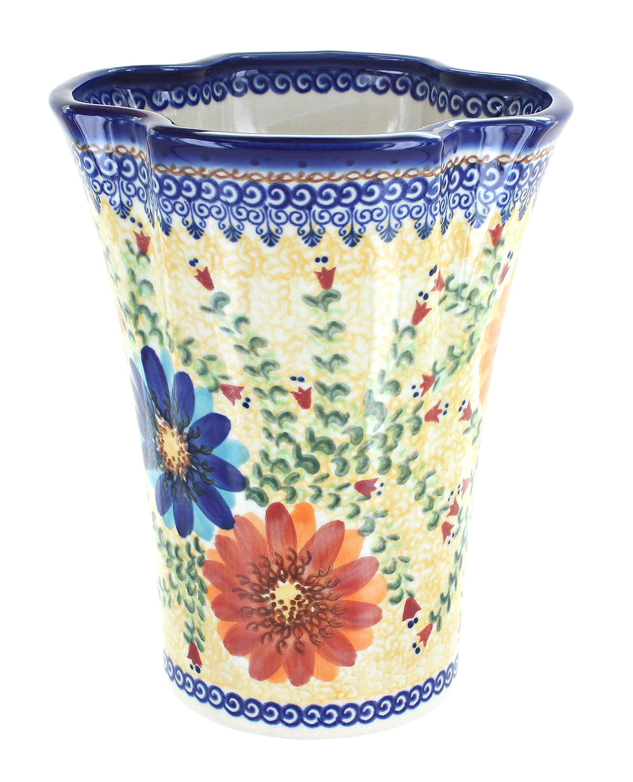 Handmade Blue Rose Polish Pottery Autumn Burst Vase - Elegant Floral Home Decor for Dining Table, Wedding Centerpiece & Gift Idea