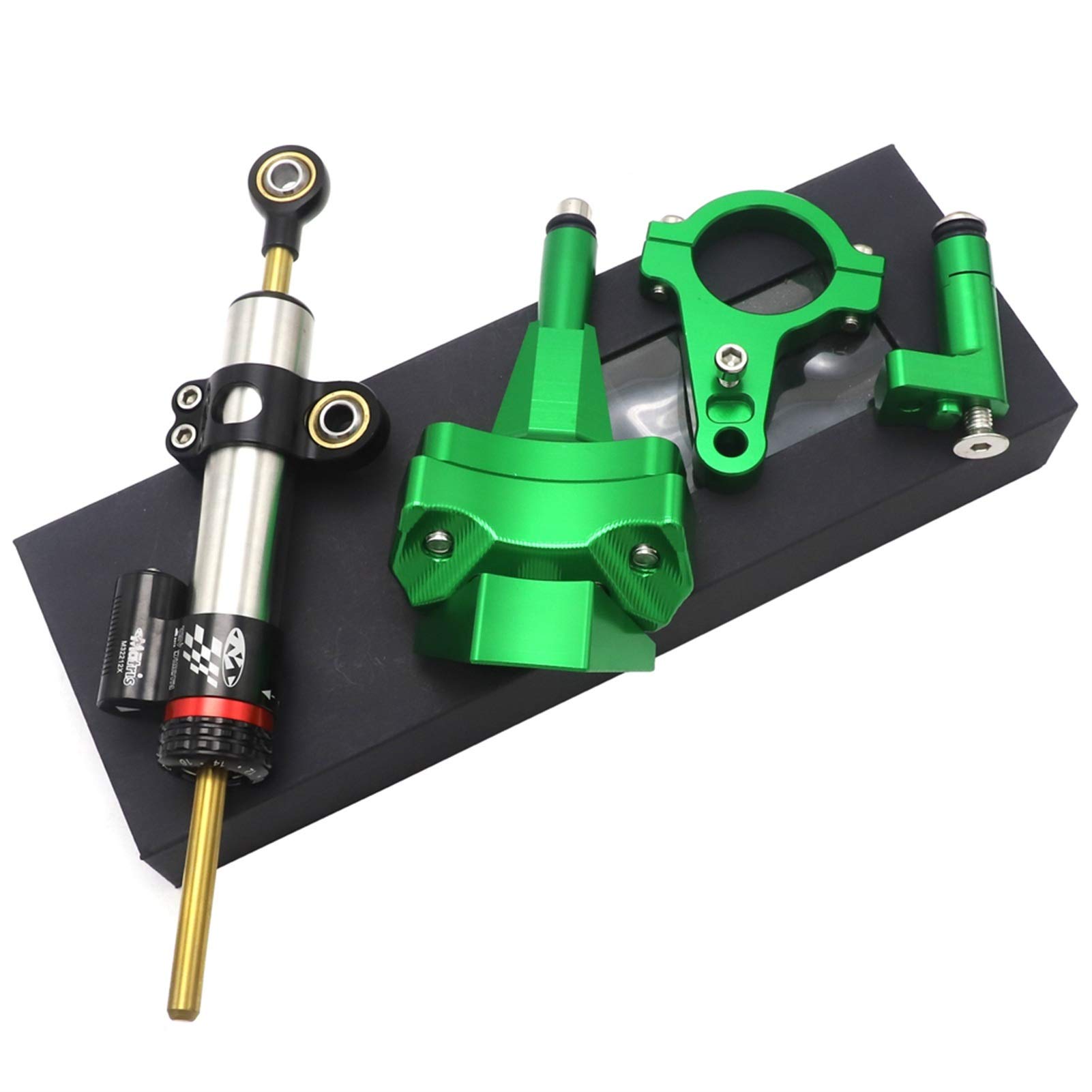 High-Quality CNC Aluminum Motorcycle Steering Damper Stabilizer Kit - Safety Control for Kawasaki Ninja 400, Z400, ZX-4R, ZX4R - Red Mounting Set | Perfect for Track Racing and Street Riding