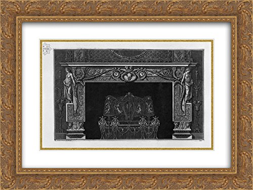24x18 Gold Ornate Framed Museum Art Print - Giovanni Battista Piranesi Fireplace with Horse Skull & Cameos - Vintage Home Decor for Living Room, Study, or Office