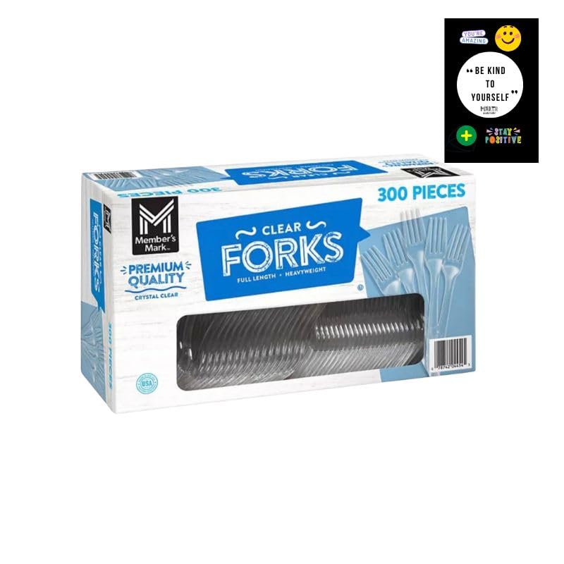 Heavyweight Clear Plastic Forks 300 Count - Durable Disposable Cutlery Set for Home, Office, Picnics & Parties (Includes Spoons, Forks, Knives) | Members Mark Food Service | Explorador Brand