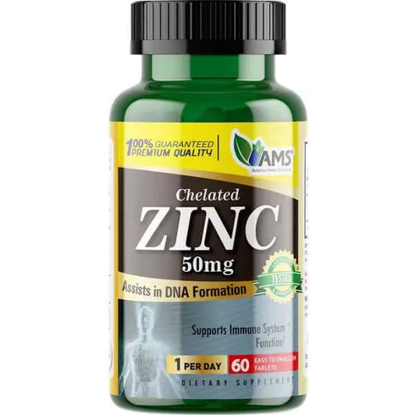 AMS Zinc 50mg Immune Support Supplement - 60 Tablets for Adults | Boosts Immunity, Energy & Recovery | Daily Health & Wellness Support