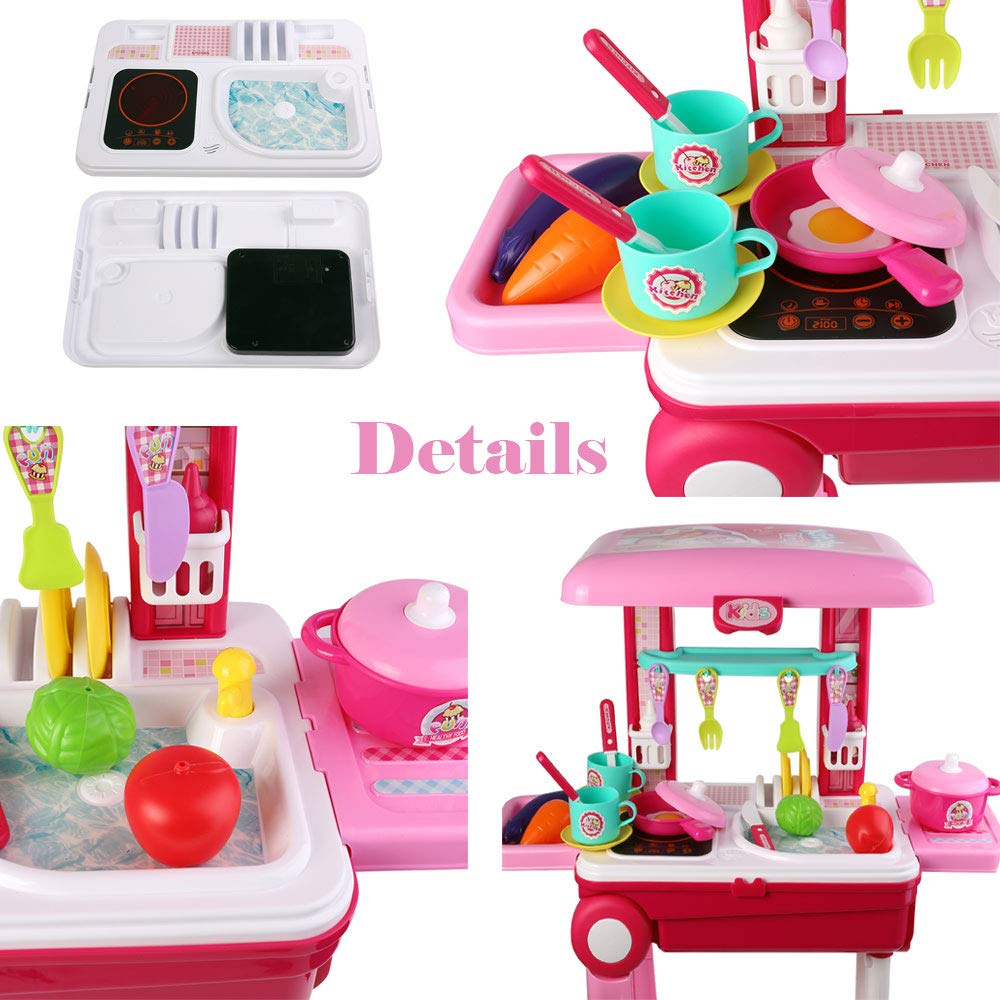 Roxie 2-in-1 Pretend Play Kitchen Toy Set with Lights & Sounds - Deluxe Portable Kitchen Playset for Kids, Girls & Boys - Perfect for Indoor & Outdoor Pretend Cooking Fun