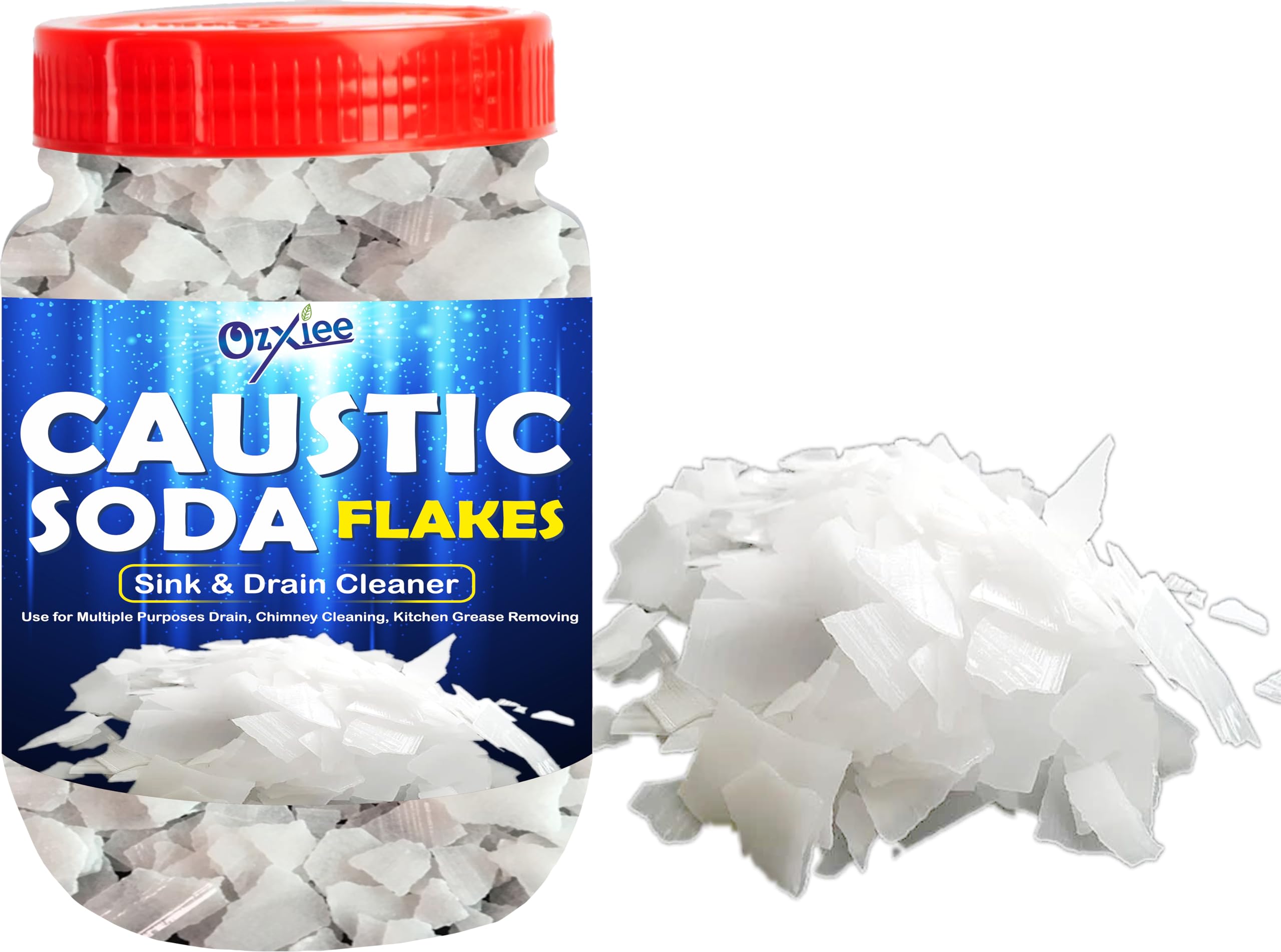 Ozxiee Caustic Soda (400g) - Powerful Drain Cleaner & Chimney Cleaner for Home Maintenance | Essential for Soap Making & DIY Cleaning Projects | Perfect for Kitchen, Bathroom & Workshop Use