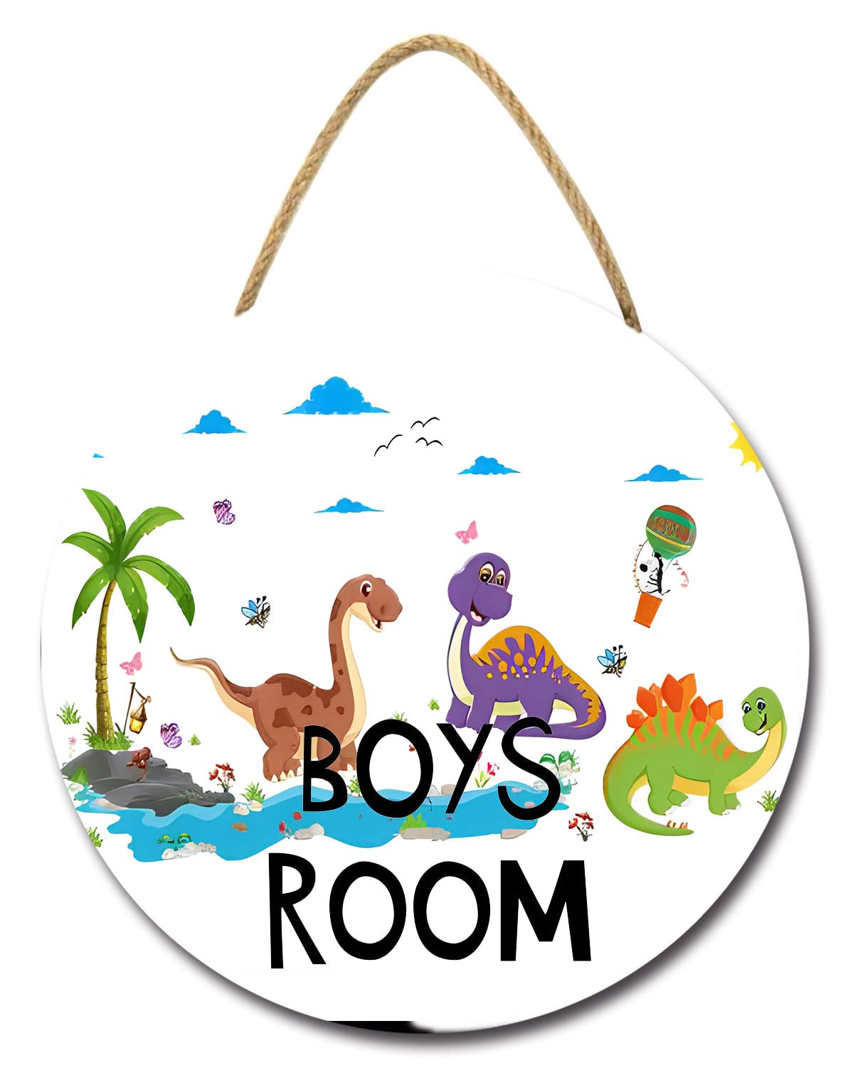 Dinosaur Wooden Door Sign for Boys Room - Personalized Name Plaque, Kids Bedroom Wall Decor, Nursery Hanging Plank (12x12 Inches) - Perfect for Birthday Gifts & Dinosaur-Themed Room Decor