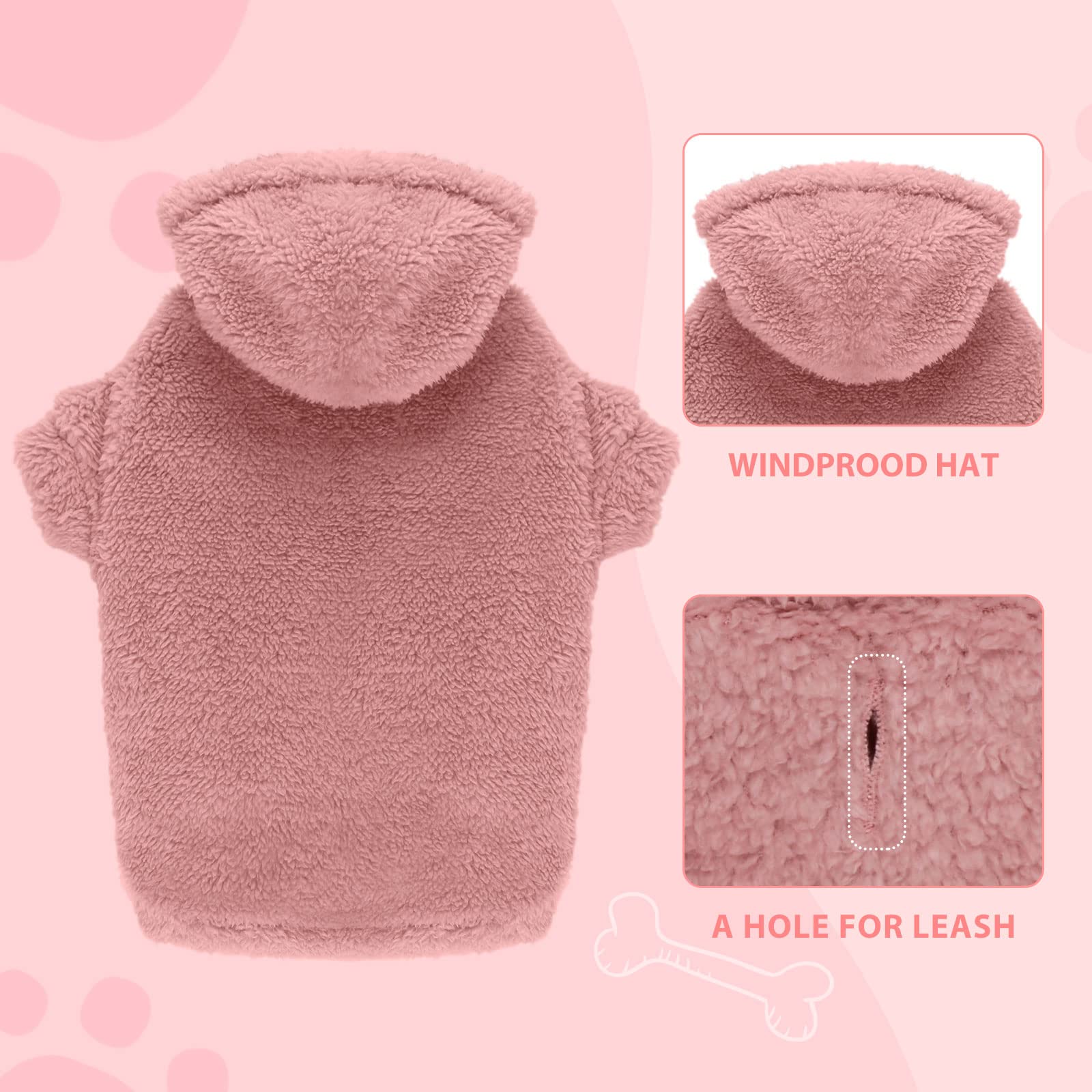 Soft Cozy Fleece Hooded Dog Sweater for Medium Dogs - Warm Fuzzy Dog Hoodie, Pink, Perfect for Winter Walks & Indoor Comfort