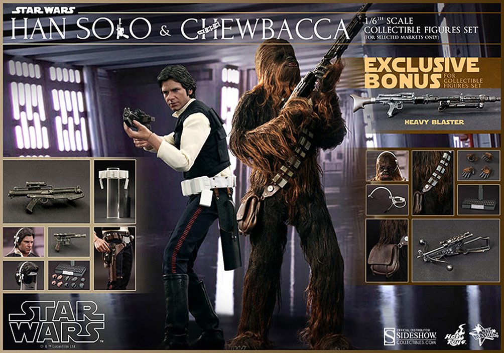 Hot Toys Han Solo & Chewbacca Star Wars 1/6 Scale Collectible Action Figures - Perfect for Display, Gift Giving & Movie Memorabilia Collections