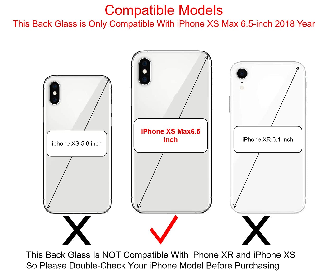 2-Pack iPhone Xs Max Back Glass Replacement (6.5 Inch) - Silver/White with Pre-Installed Adhesive & Repair Tools | DIY Phone Repair Kit for Cracked or Broken Back Cover Replacement