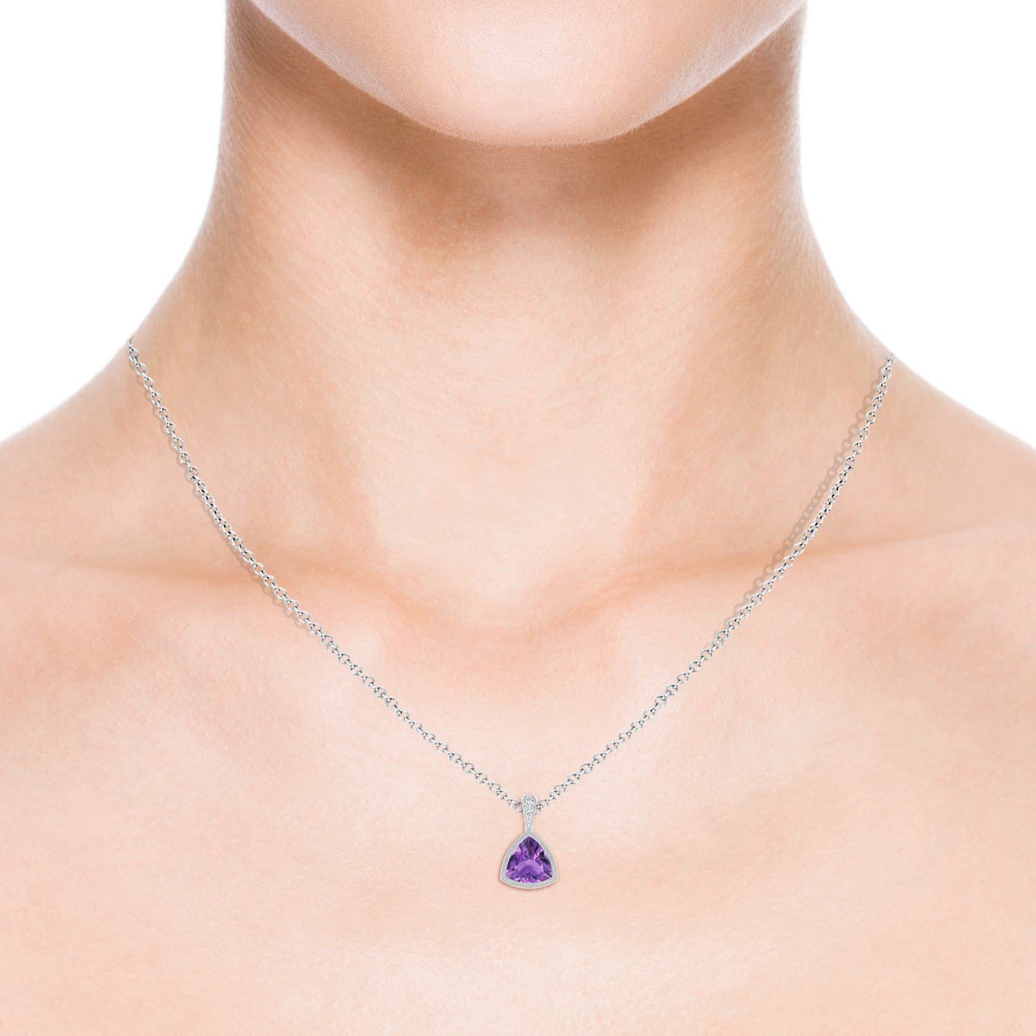 Angara Natural Trillion-Cut Amethyst Pendant Necklace with Milgrain Detailing in Sterling Silver/14K Gold/Platinum | February Birthstone Jewelry for Women | Perfect for Birthday, Engagement, Anniversary & Wedding Gifts | Elegant Everyday Wear & Special Occasions