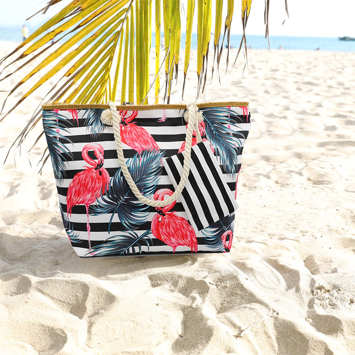 Straw Beach Tote Bag for Women with Zipper - Gym, Pool & Travel