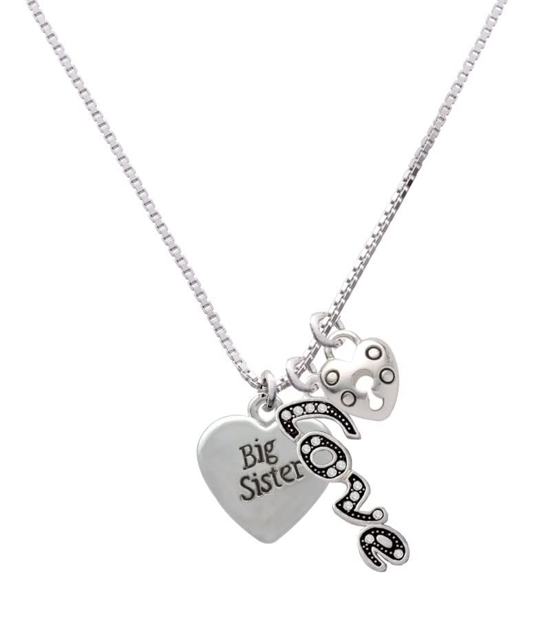 Delight Jewelry Silver Tone Big Sister Little Sister Heart Charm Necklace - 18
