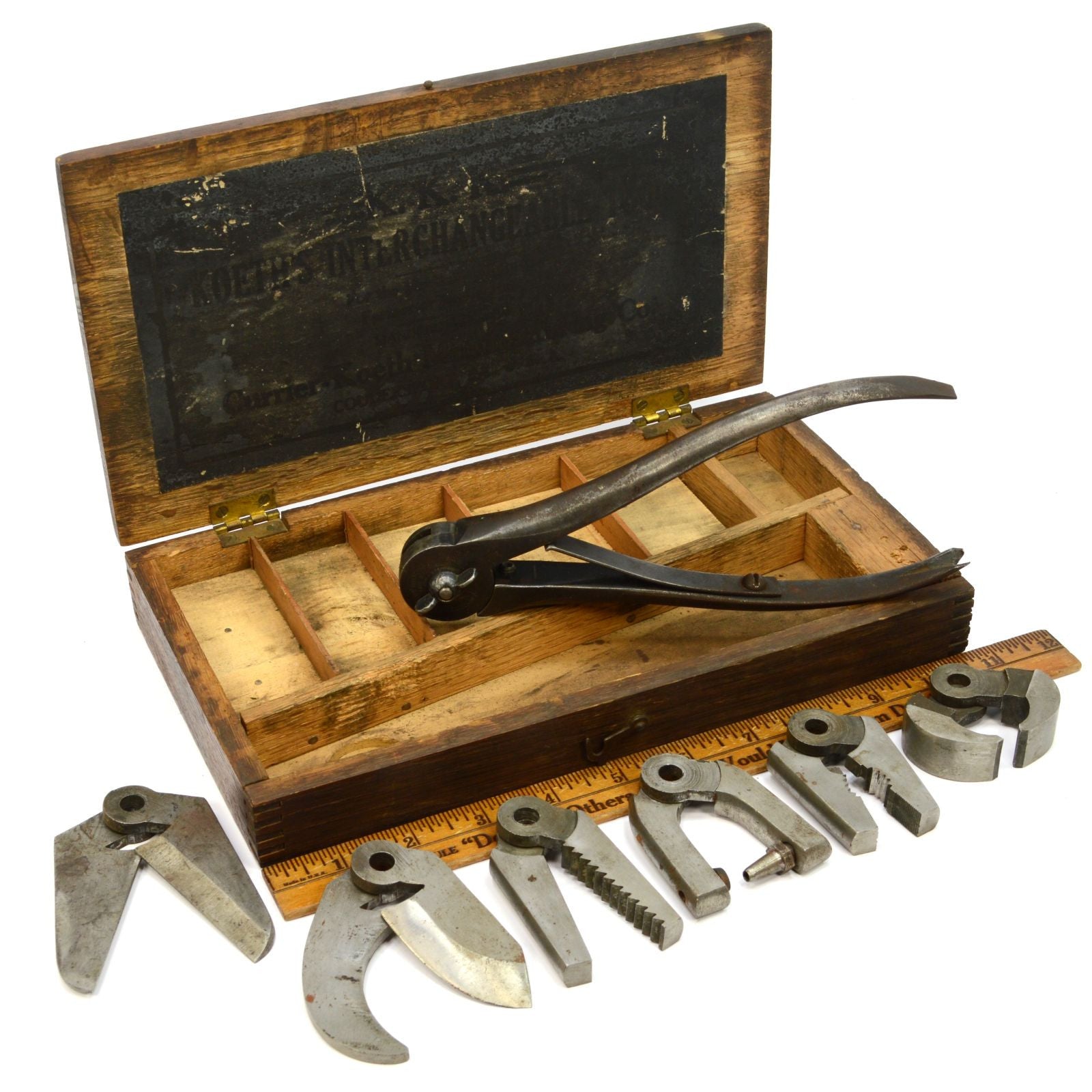 Antique CURRIER & KOETH'S KOMBINATION KIT (KKK) Oak Wood Tool Box - Vintage Interchangeable Multi-Tool Set for Woodworking, DIY Projects & Home Repair