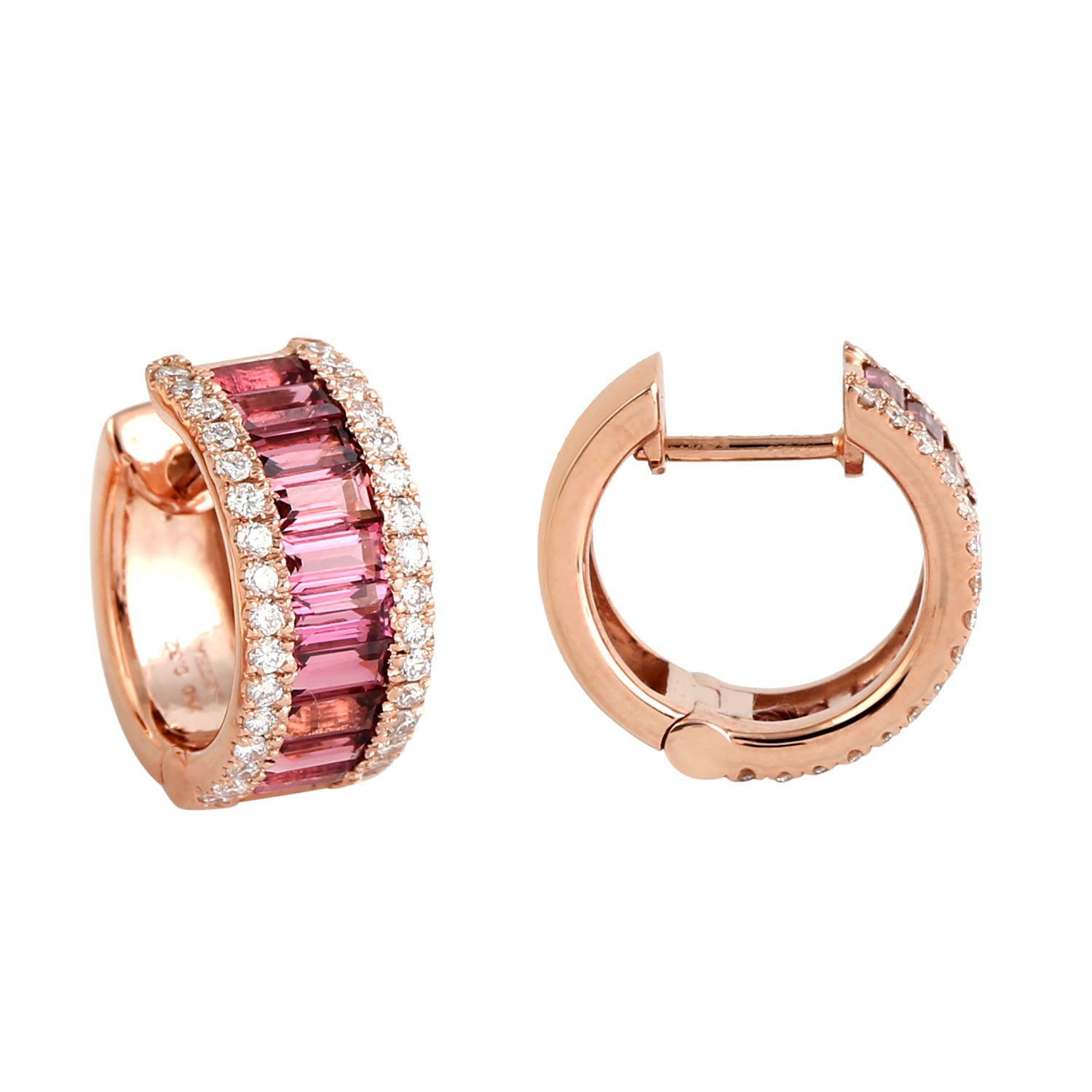 18k Rose Gold Baguette Tourmaline Diamond Hoop Earrings for Women - Elegant Dangle Earrings for Parties, Weddings & Special Occasions