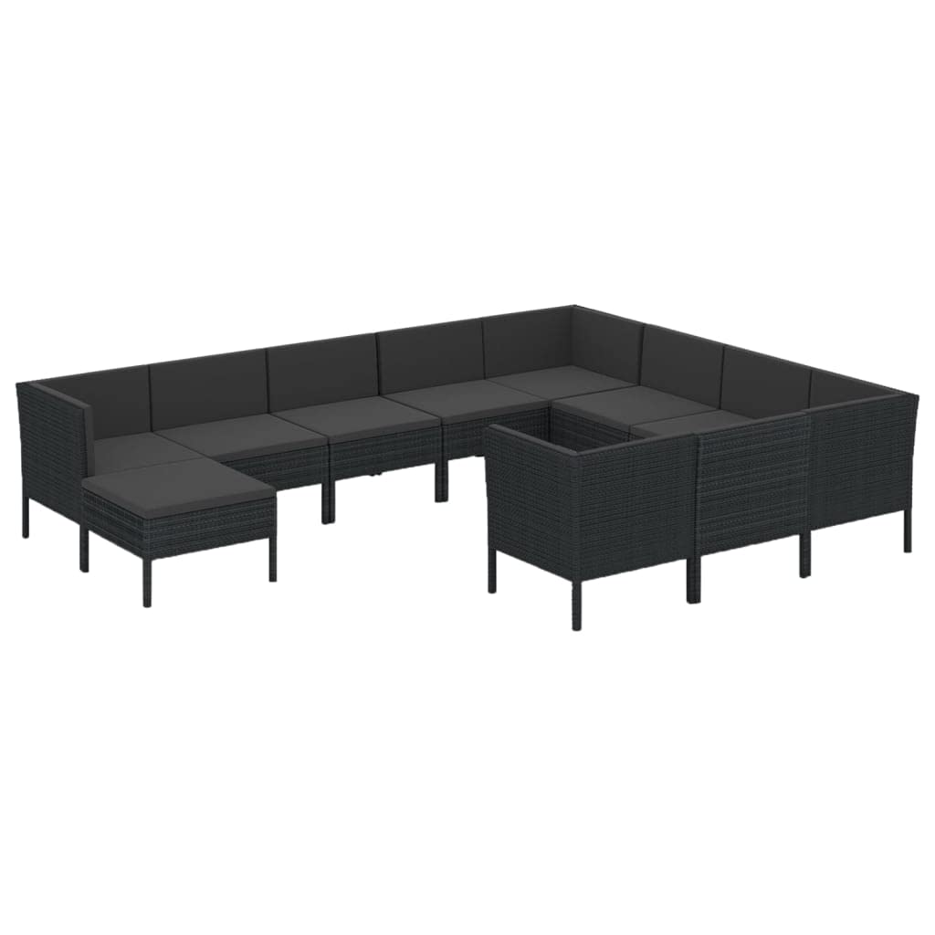 vidaXL 11-Piece Patio Lounge Set with Cushions - Black Poly Rattan Outdoor Furniture for Garden, Terrace & Yard - Perfect for Relaxing, Entertaining & Lounging