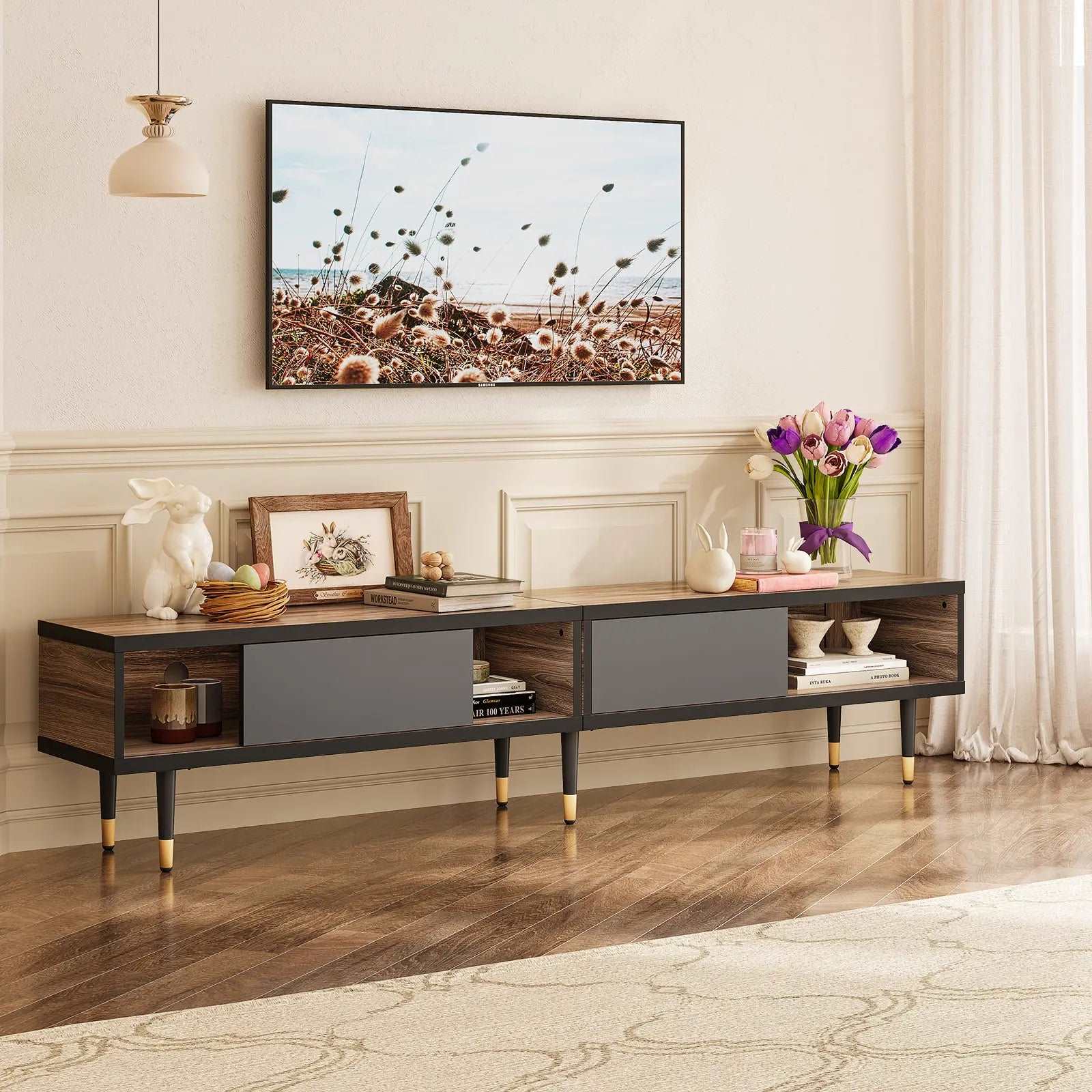 Bestier Mid Century Modern TV Stand for 85 inch TVs - 2-in-1 Long Entertainment Center TV Cabinet with Storage for Living Room, Home Theater & Family Room