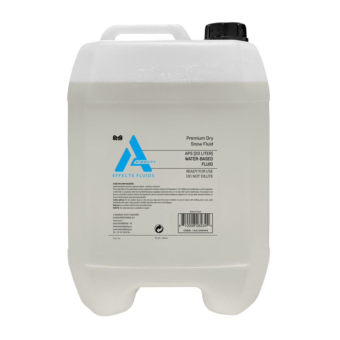 APS Premium Dry Snow Fluid - 20L (5.28 Gallons) for Snow Machines & Winter Sports - High-Performance Snowmaking Solution for Ski Resorts, Ice Rinks, and Snow Events