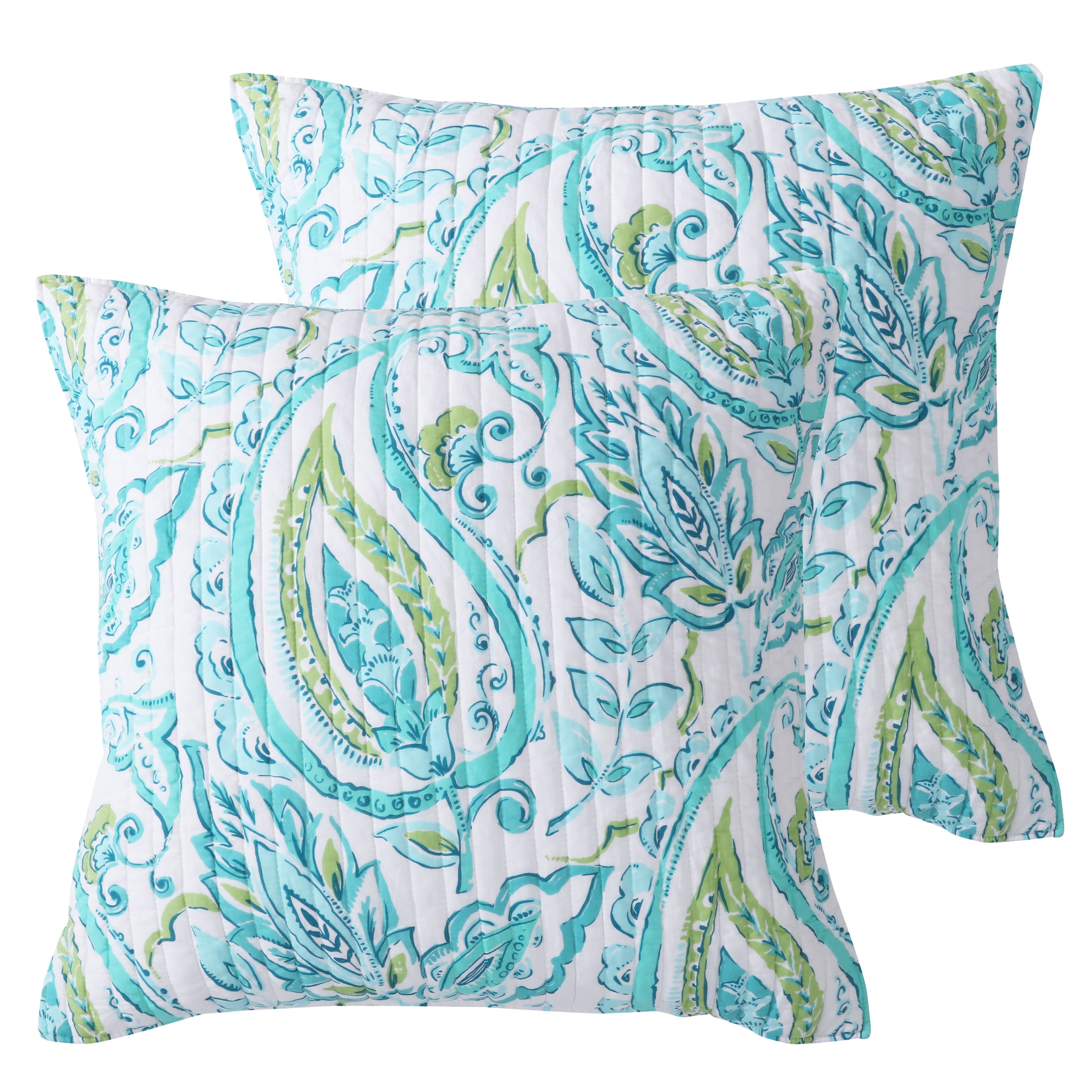Tamsin Teal Euro Sham Pillowcase Set - 2 Pack Standard Size 26x26 Inch, 100% Cotton Decorative Pillow Covers for Bedroom, Living Room & Sofa - Soft & Breathable Home Decor Essentials