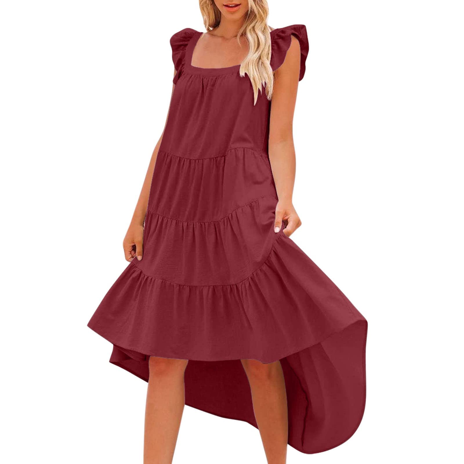 Women's Floral A-Line Spring Dress with Short Sleeves & Tie Bow Knot - Casual Summer Shift Tunic for Outdoor Picnics, Beach Vacations & Date Nights