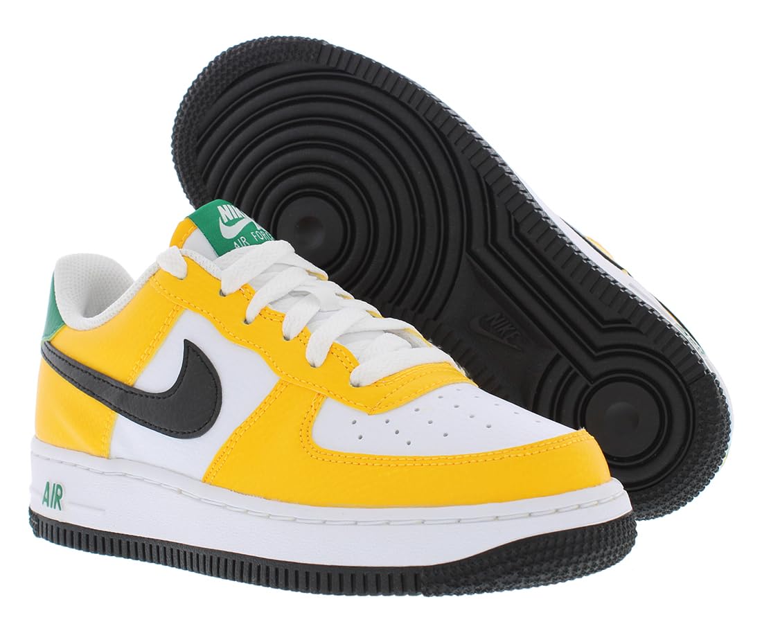 Nike Air Force 1 Big Kids' Sneakers - University Gold/Black/Malachite - Size 6 - Comfortable Basketball Shoes for Boys - Perfect for School, Sports & Casual Wear
