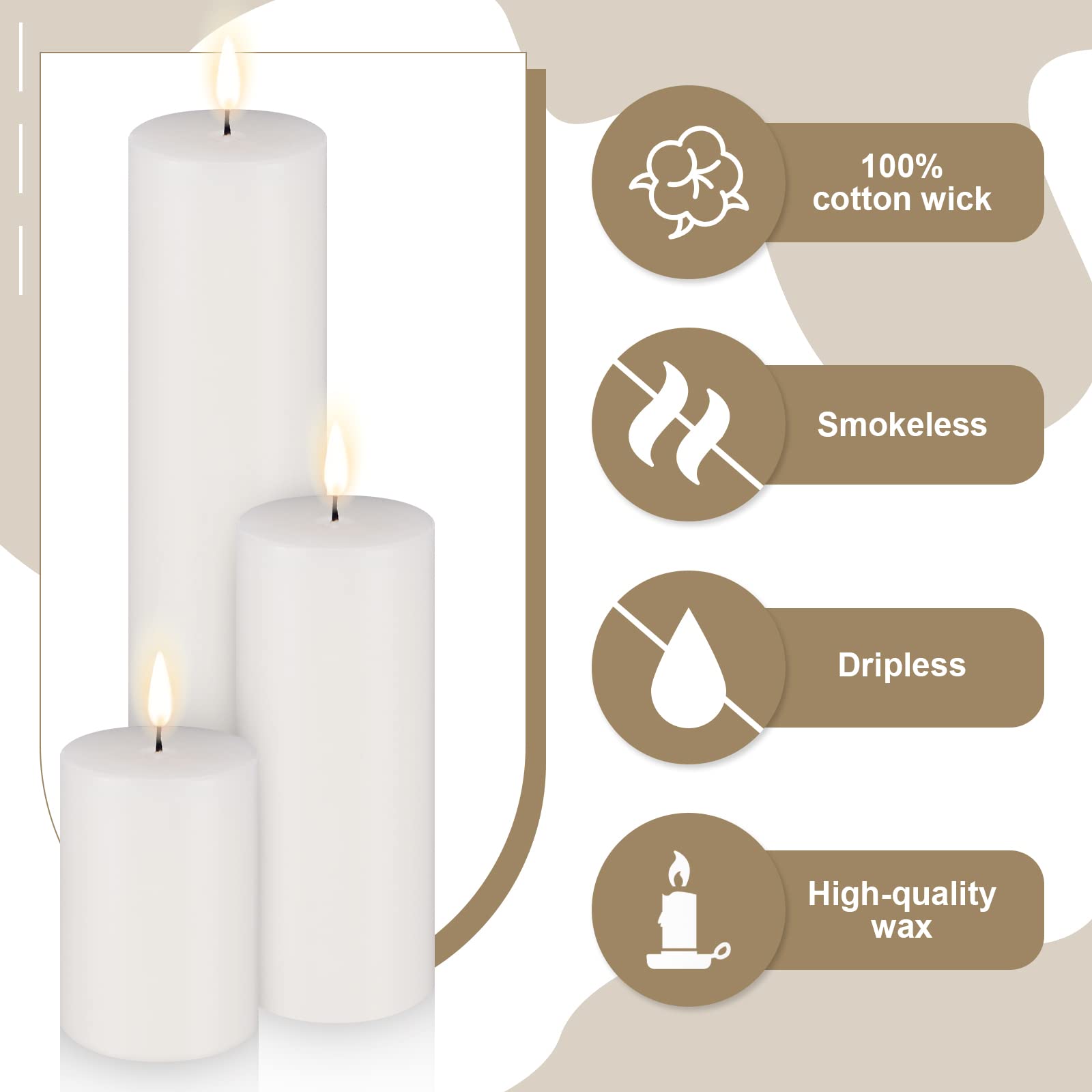 Amyhill 30-Pack Unscented White Pillar Candles Bulk Set - 2x3, 2x5, 2x8 Inch Large Tall Cotton Wick Wax Candles for Wedding, Home Decor, Restaurant, Spa & Church - Emergency Lighting & Romantic Ambiance
