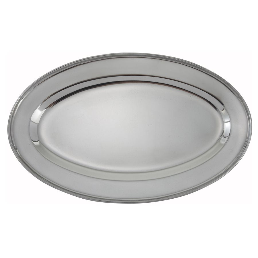 Winco 14-Inch Oval Stainless Steel Serving Platter - Elegant Buffet & Dinner Party Serving Tray for Entertaining, Holidays & Catering Events